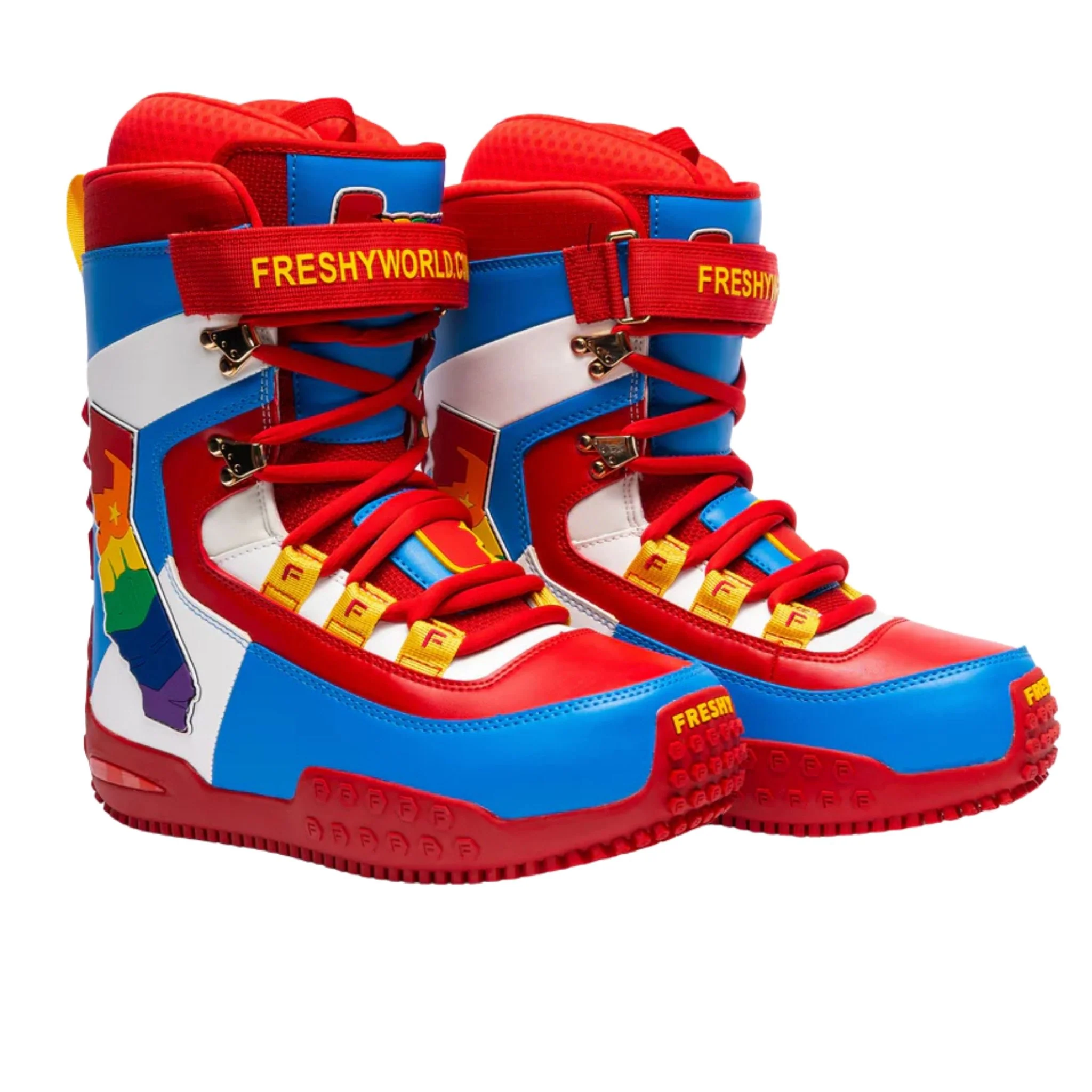 Pow Stomps Snowboard Boots | Red and Blue - Image 4