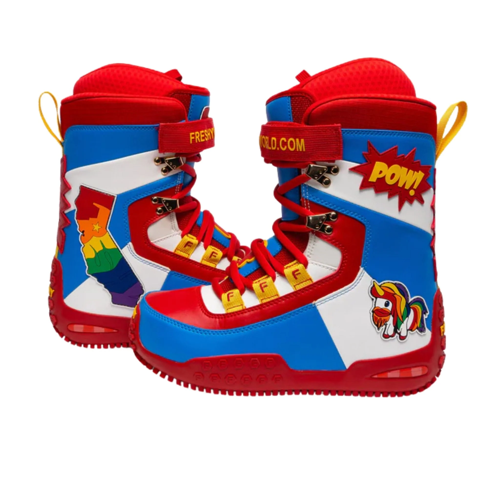 Pow Stomps Snowboard Boots | Red and Blue - Image 5