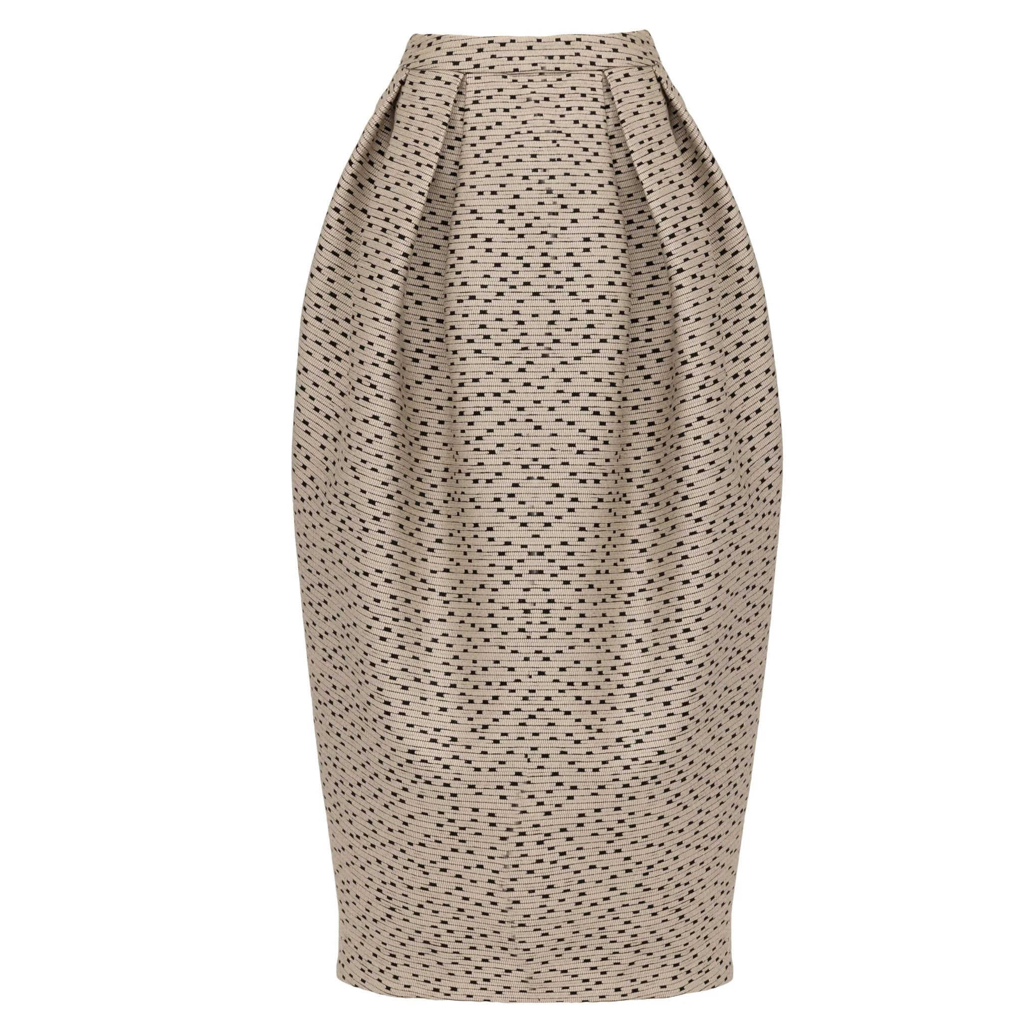 Beige Sculptural Midi Pencil Skirt