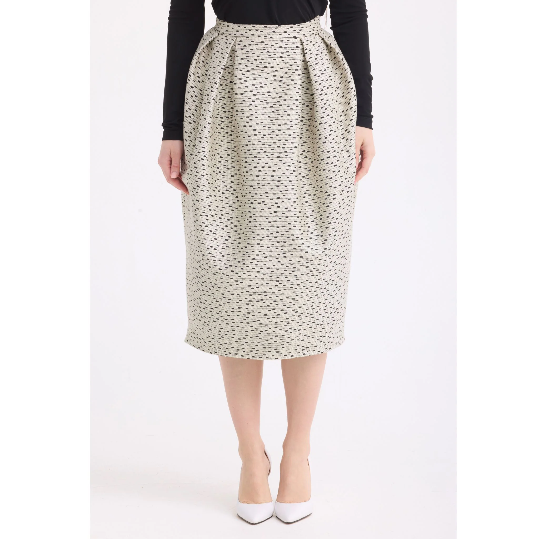 Beige Sculptural Midi Pencil Skirt - Image 2