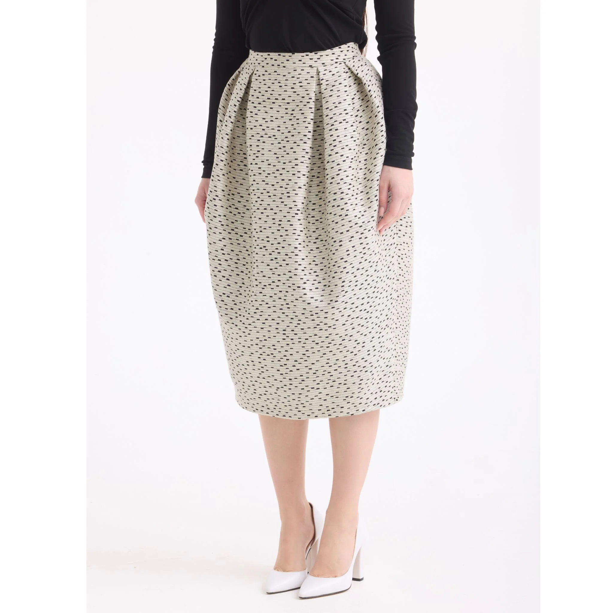 Beige Sculptural Midi Pencil Skirt - Image 3