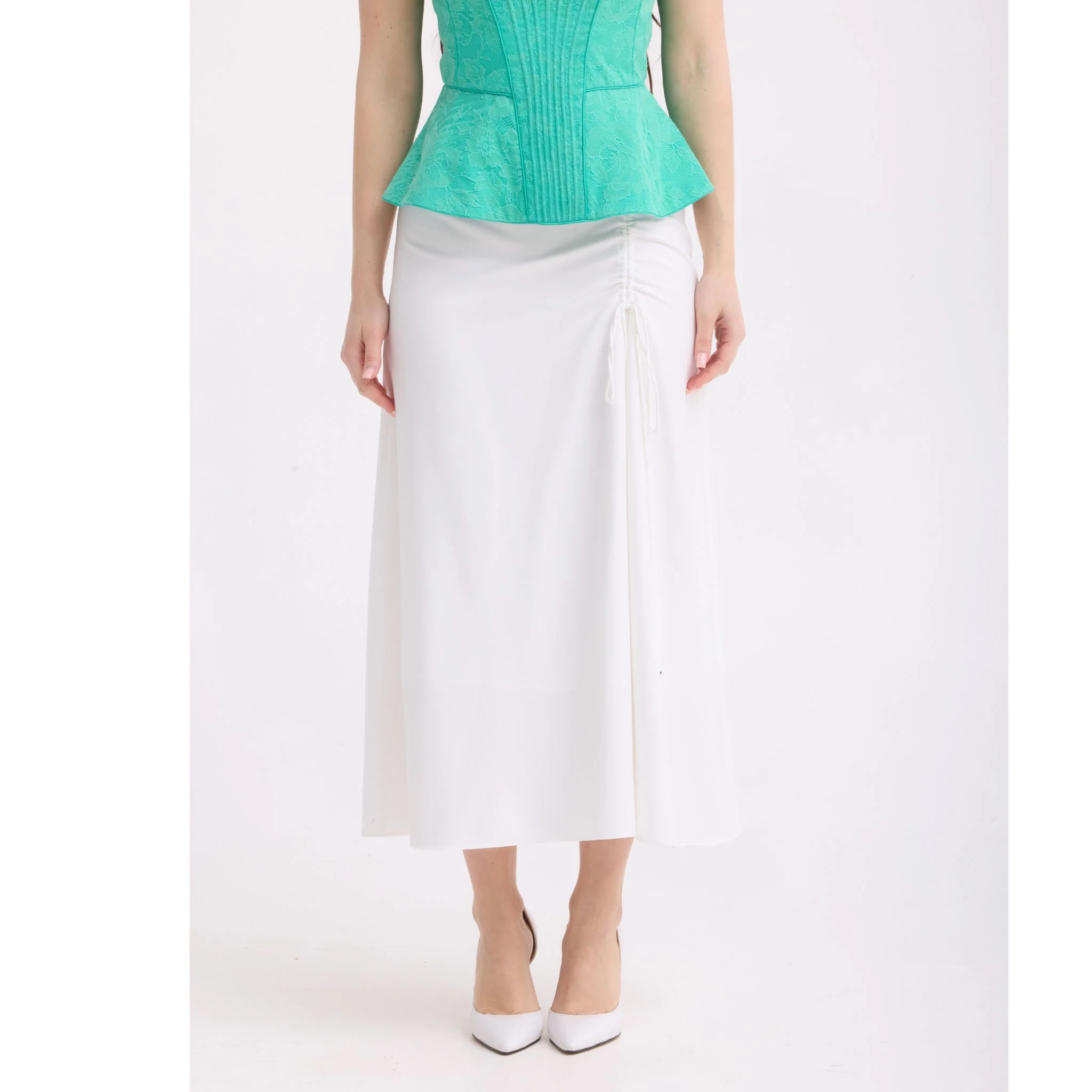Ivory Ruched Wrap Skirt - Image 3