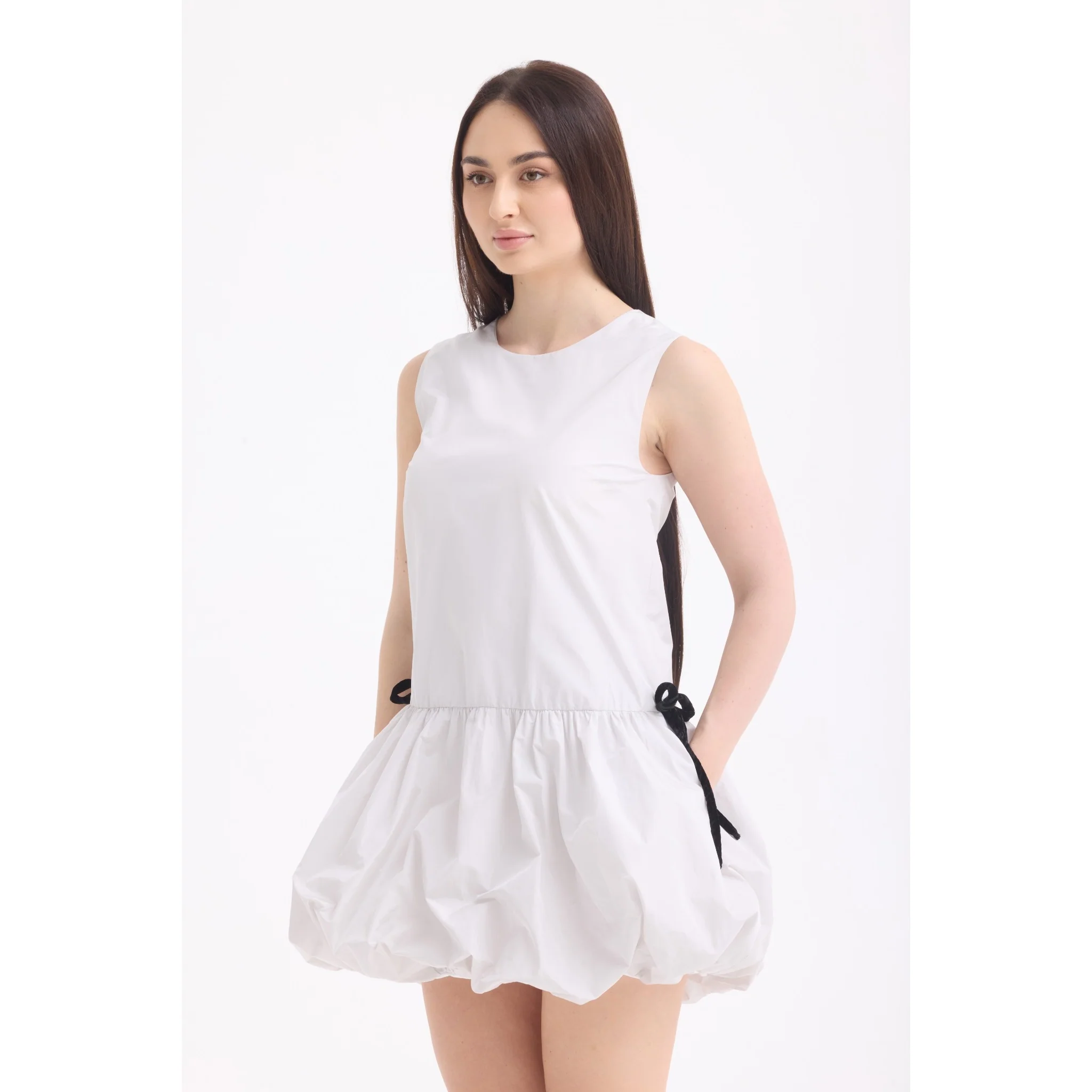 Light Grey Sculptural Bubble Hem Mini Dress - Image 3