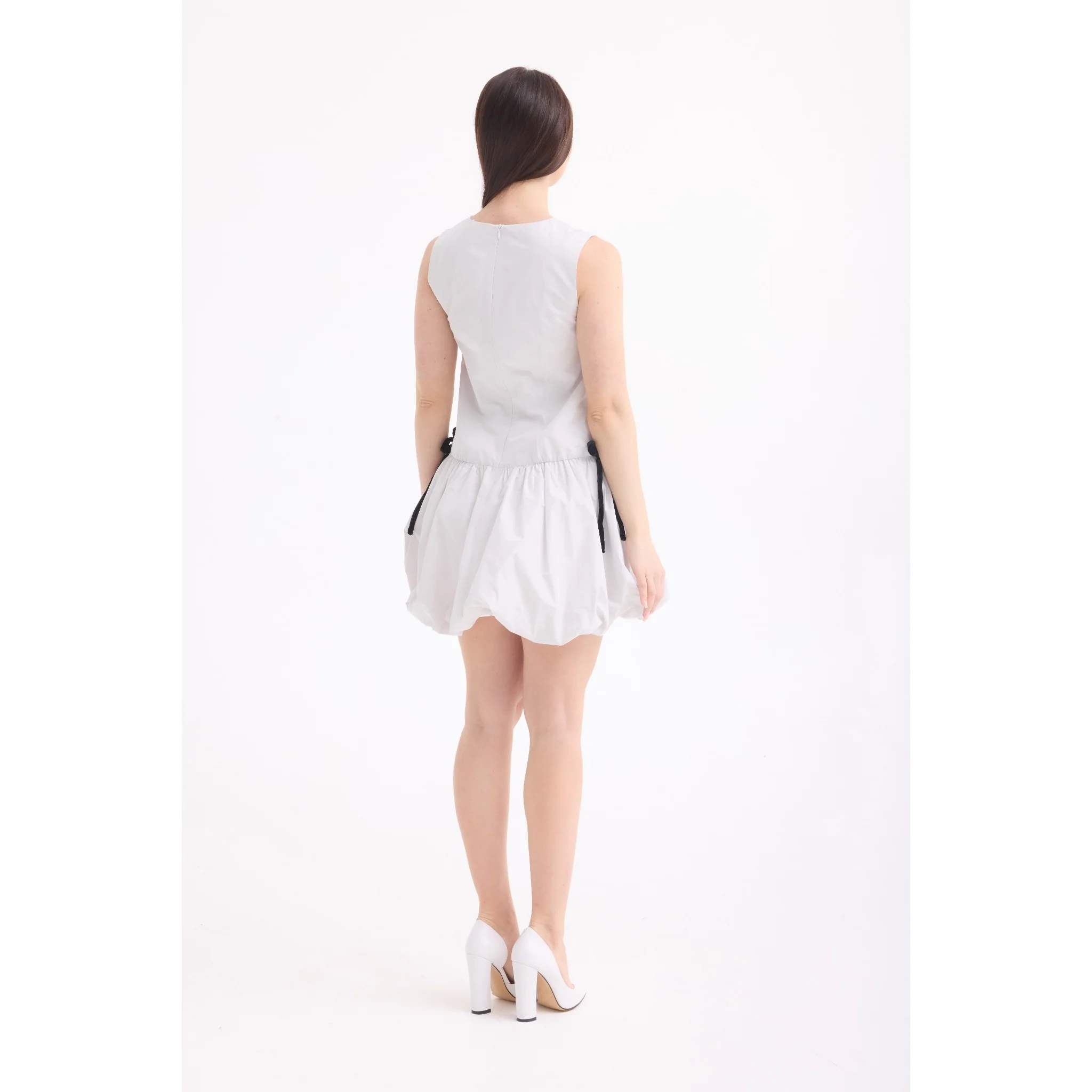 Light Grey Sculptural Bubble Hem Mini Dress - Image 5