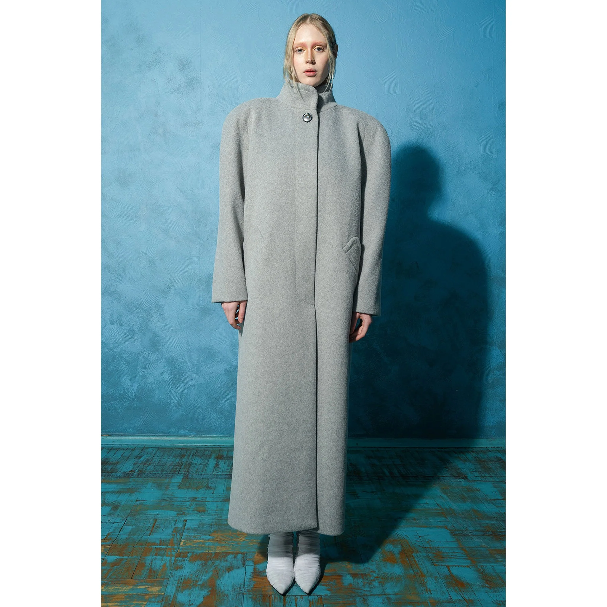 Grey Maxi Coat with Vintage Buttons - Image 2