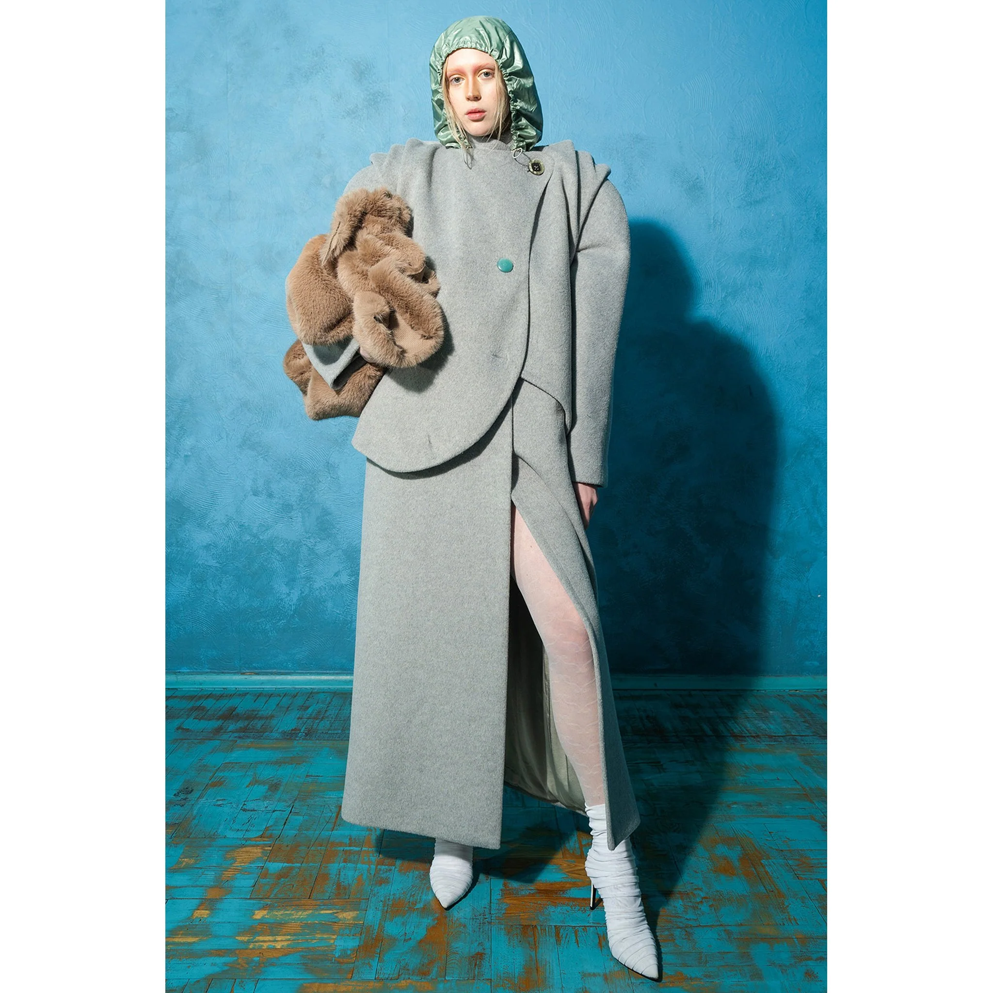 Grey Maxi Coat with Vintage Buttons - Image 4