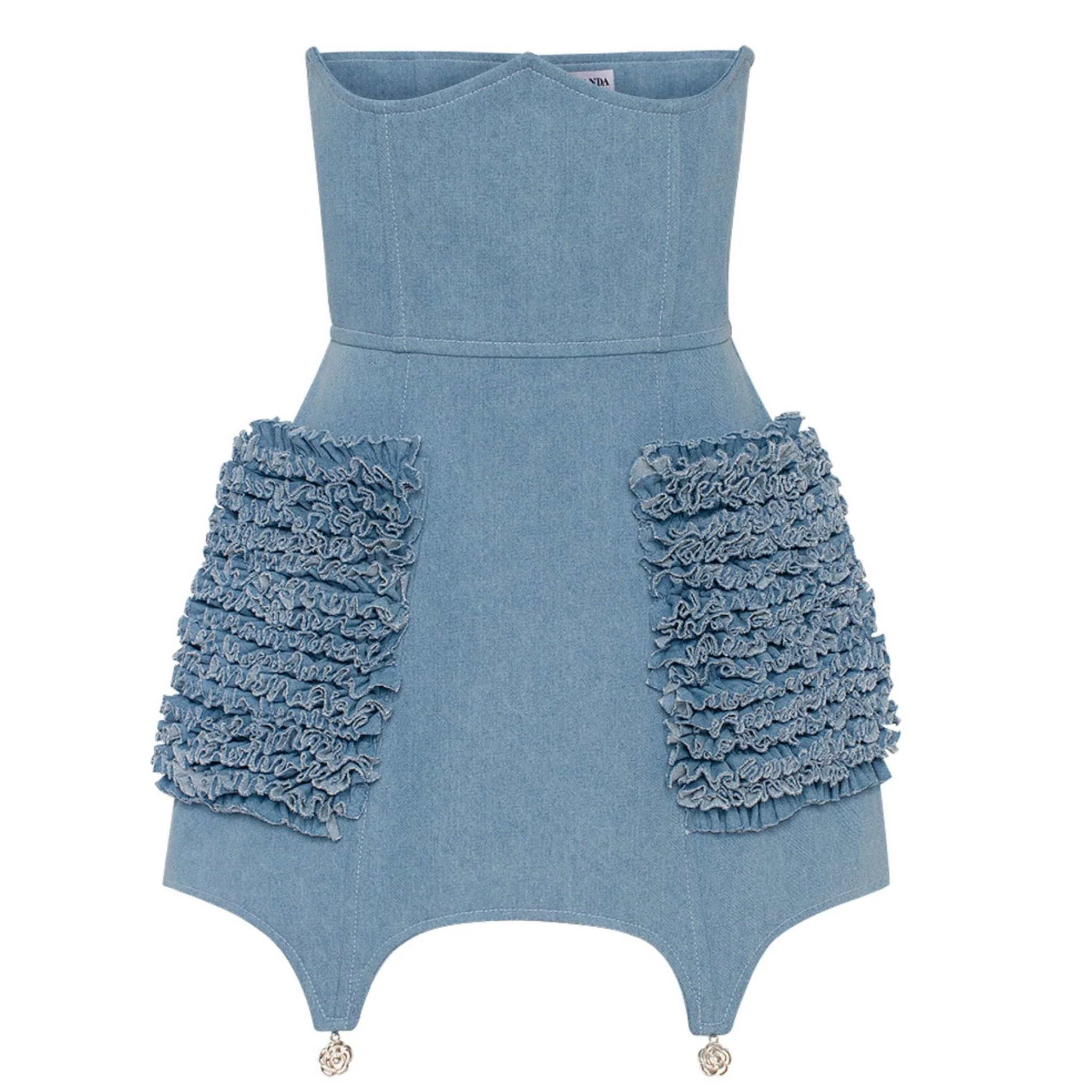 Ruffled Corset Denim Skirt