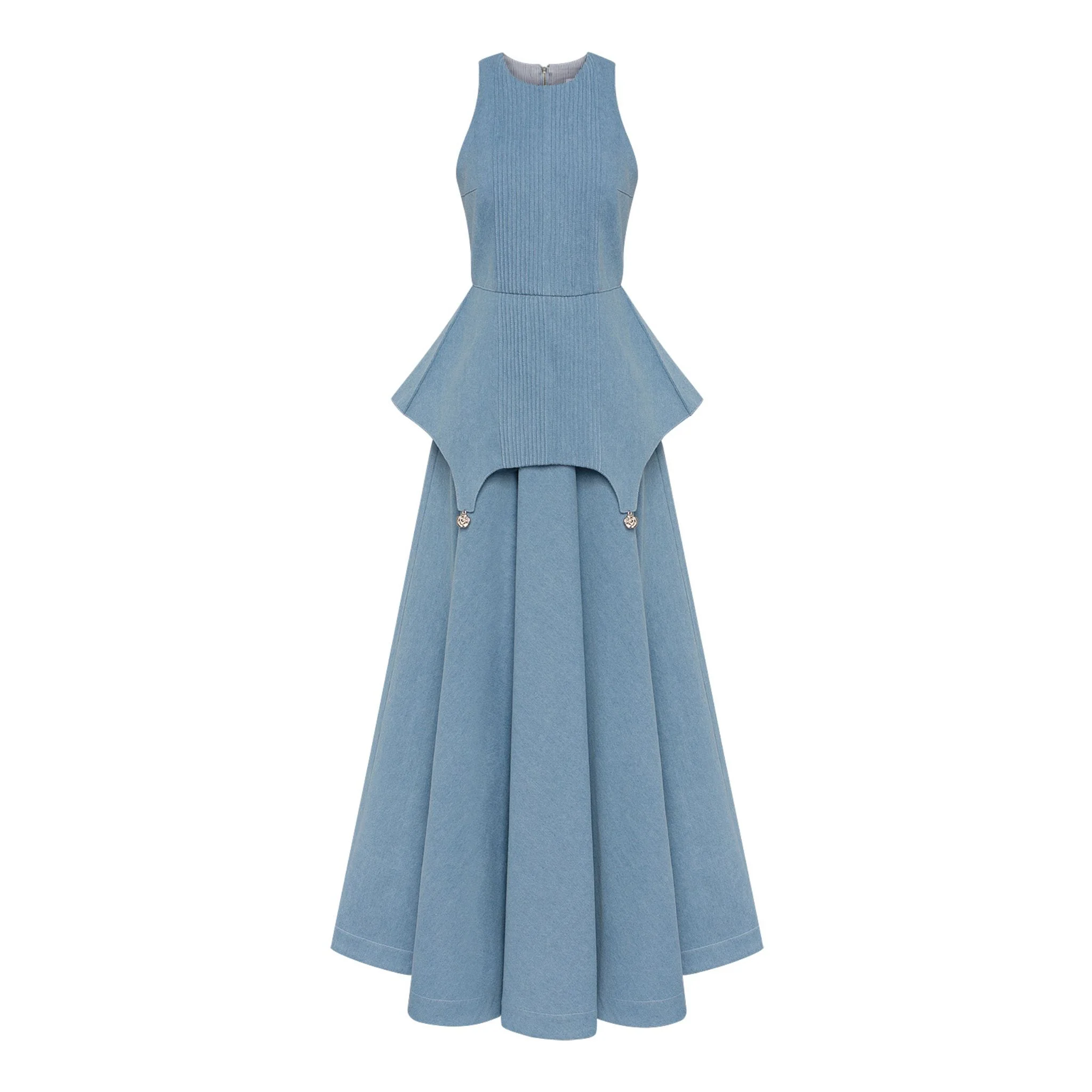 Structured Peplum Denim Maxi Dress