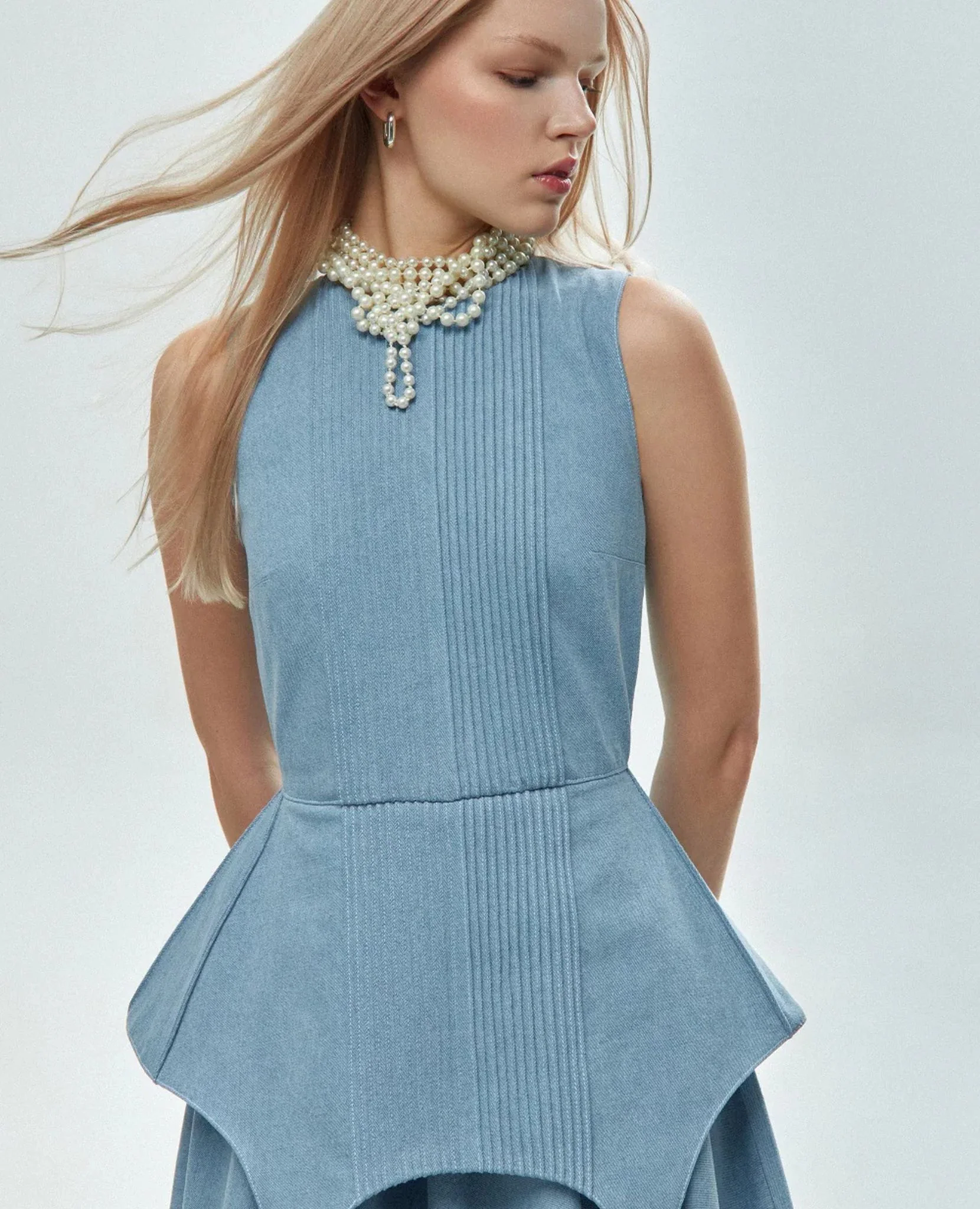 Structured Peplum Denim Maxi Dress - Image 4