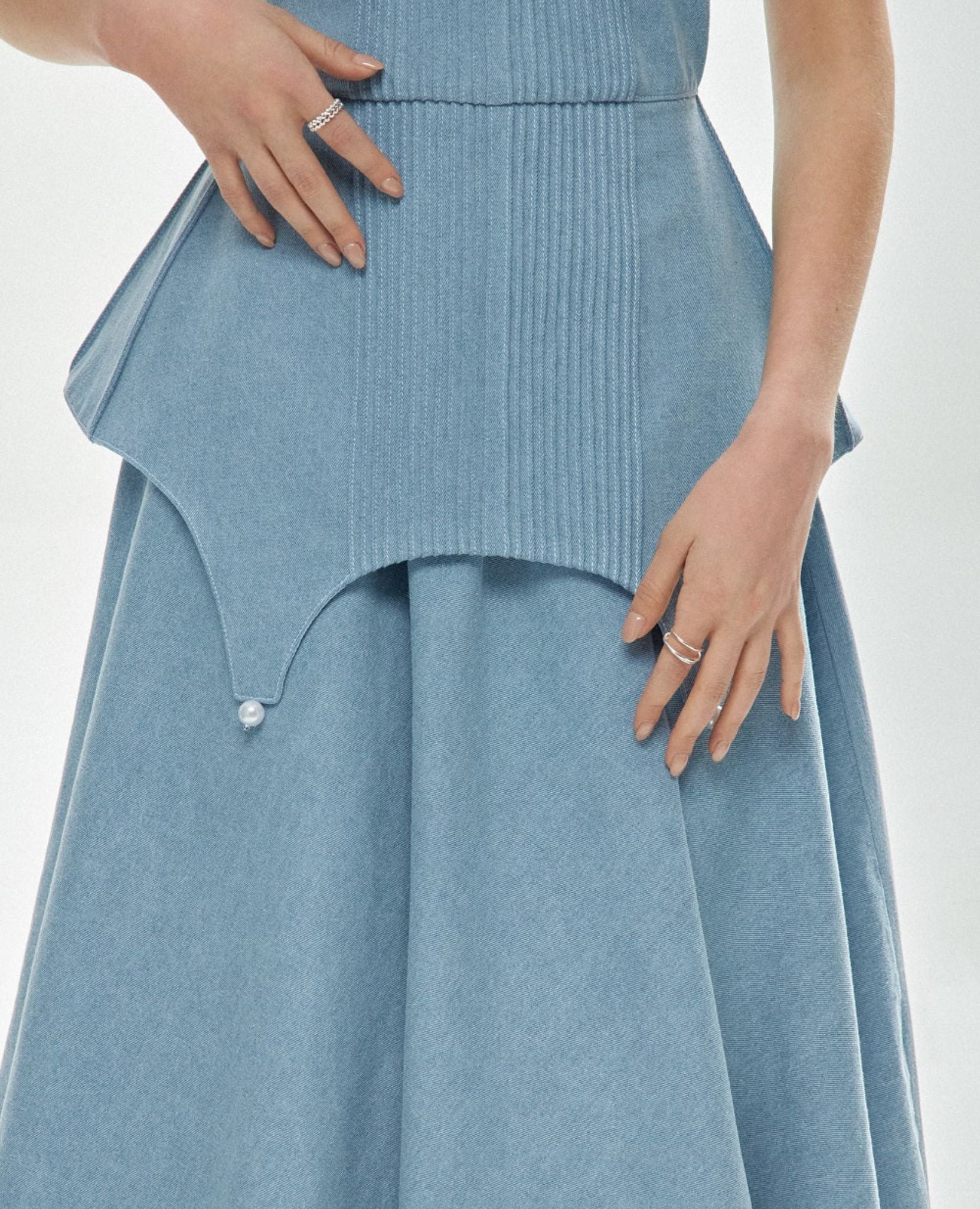 Structured Peplum Denim Maxi Dress - Image 5