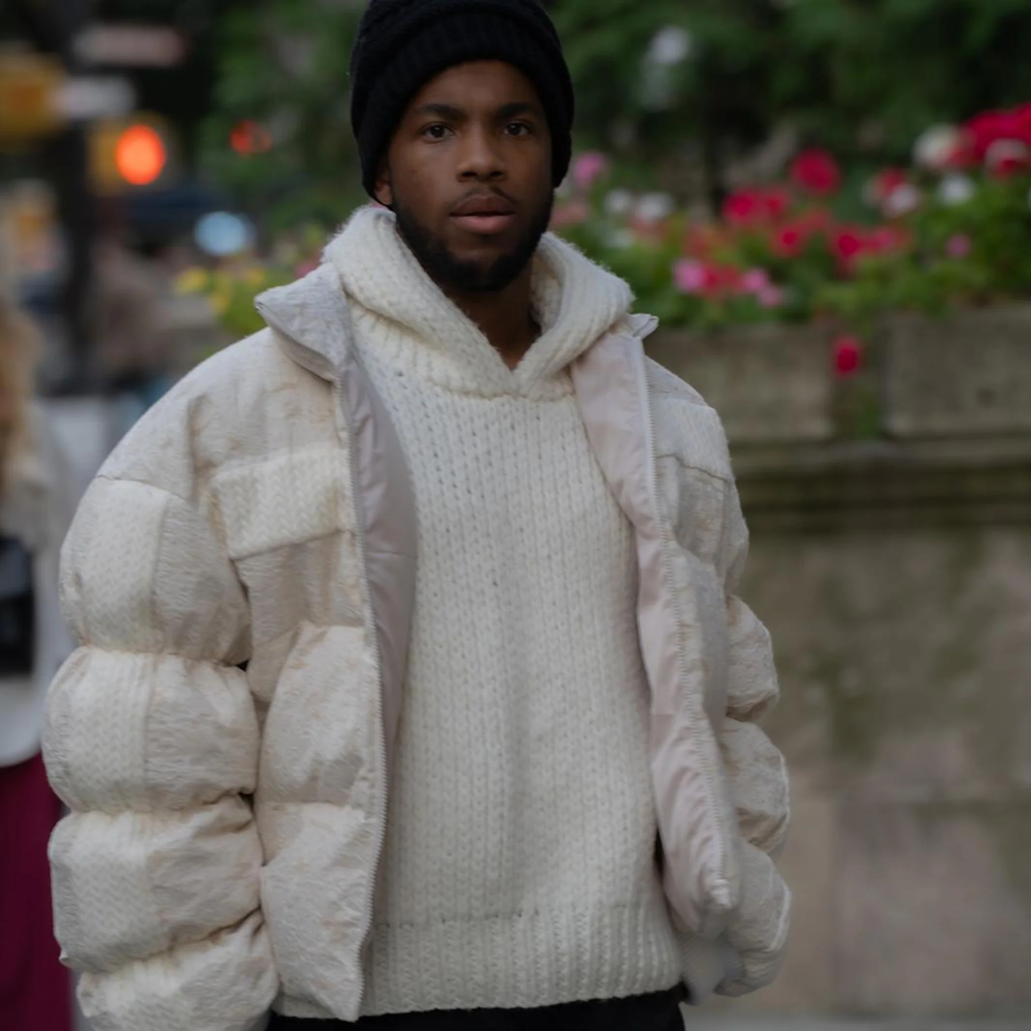 White Sculptural STREAM Puffer Jacket with Ribbed Sleeves - Image 5