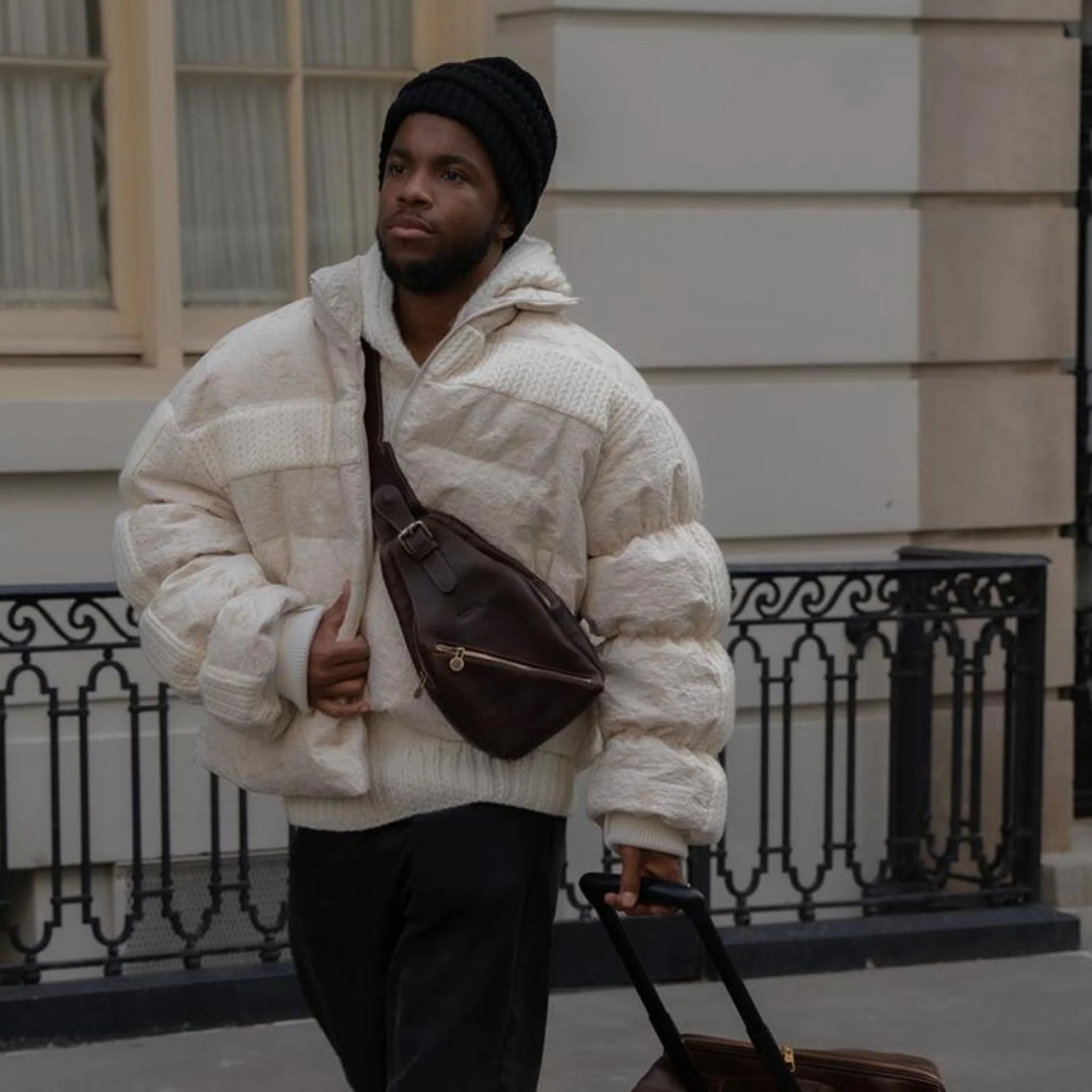 White Sculptural STREAM Puffer Jacket with Ribbed Sleeves - Image 6