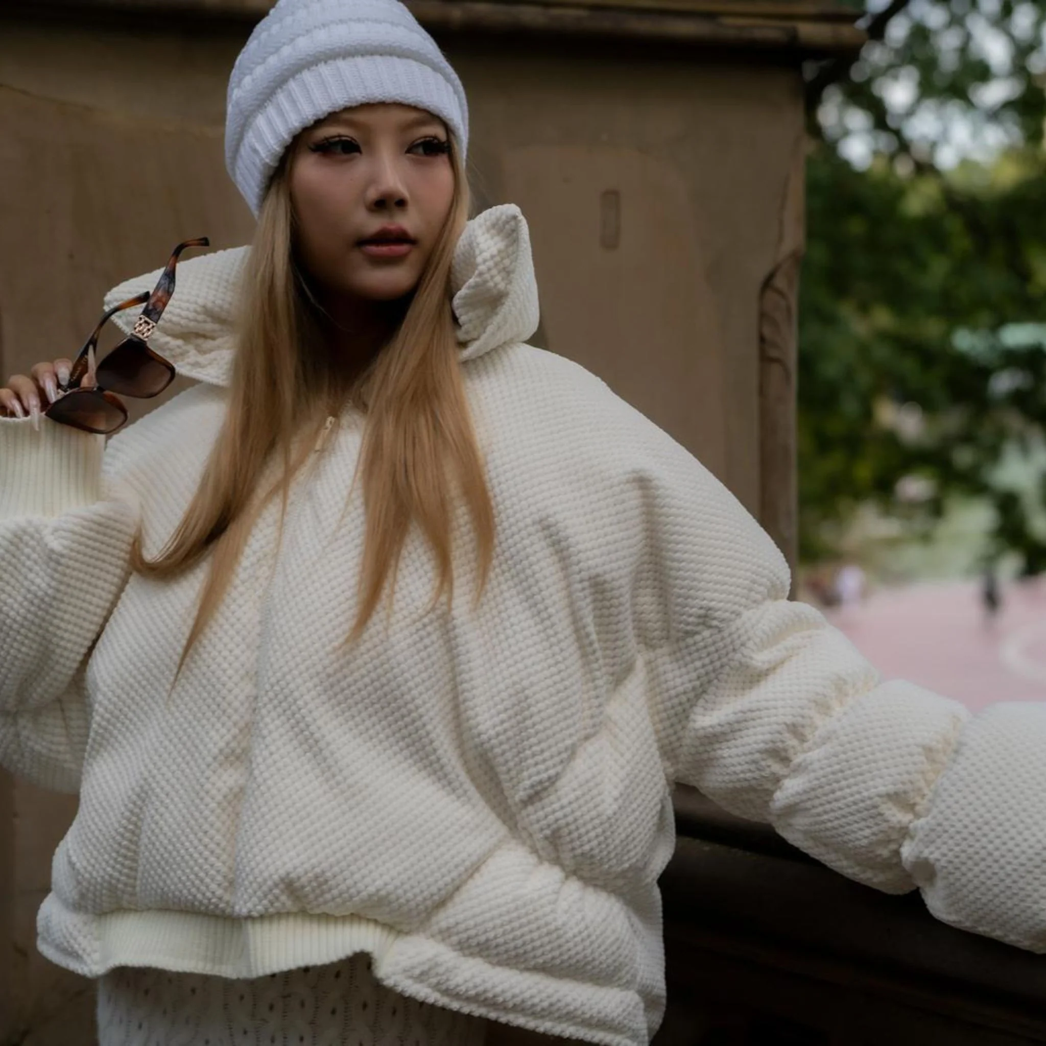 White Textured MIST Puffer Jacket with Curved Hem - Image 4
