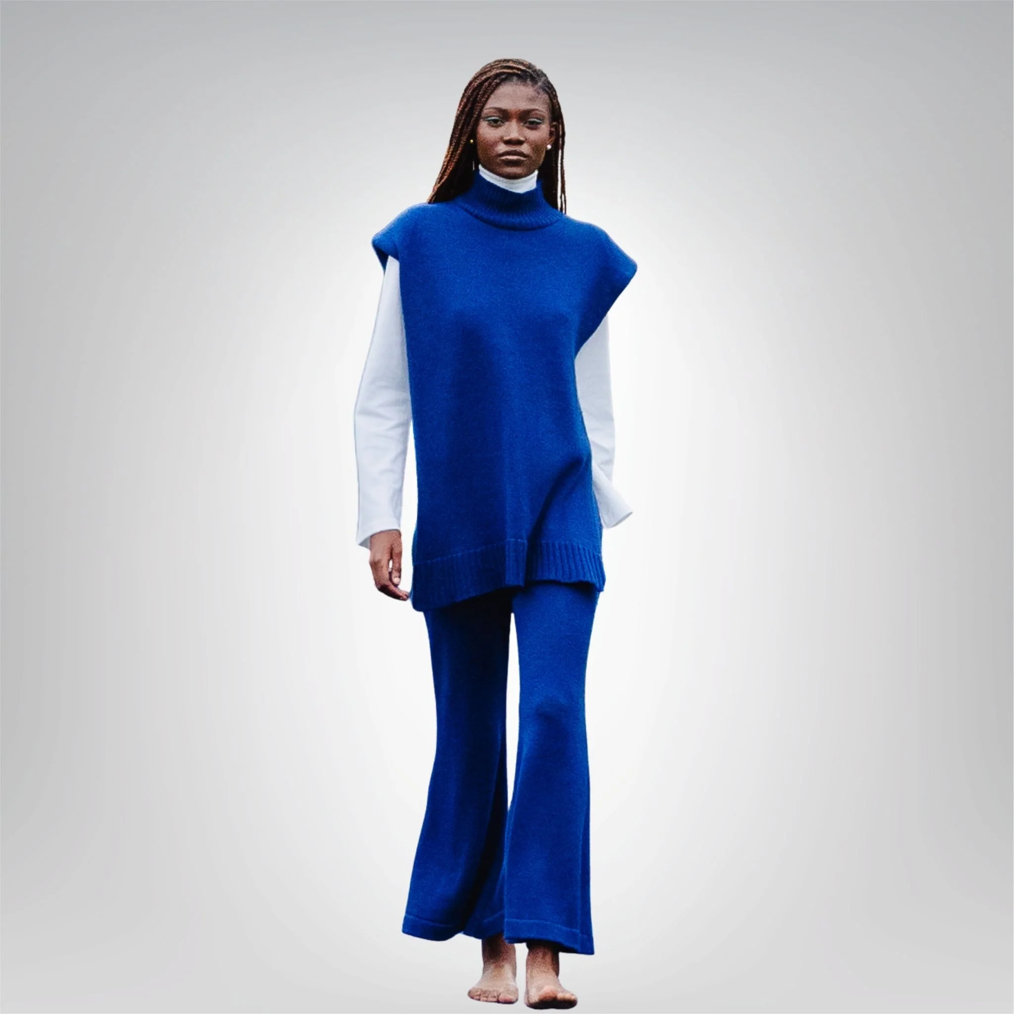 Ivory Merino Wool Flared Knit Pants - Image 2
