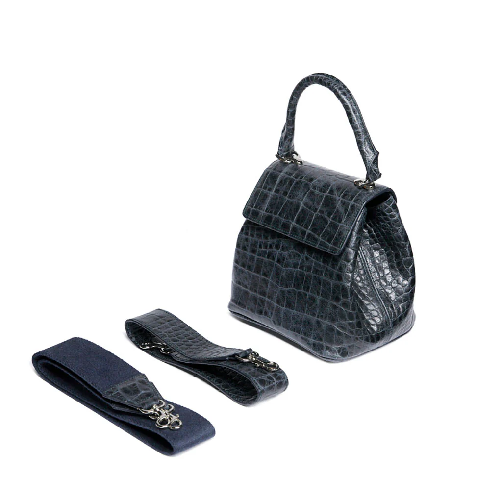 Anne Crocodile-Effect Leather Bag | Navy - Image 5