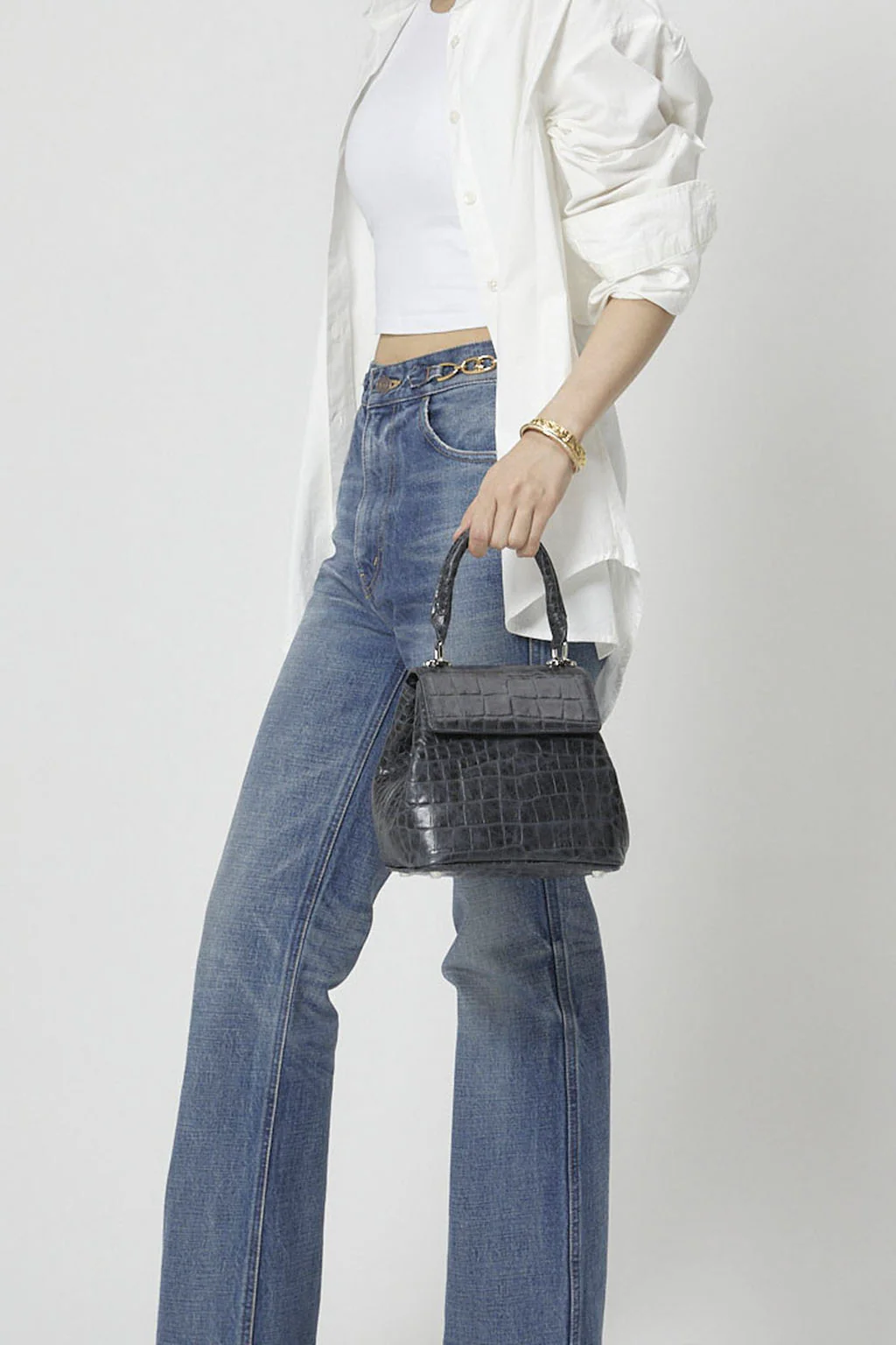Anne Crocodile-Effect Leather Bag | Navy - Image 6