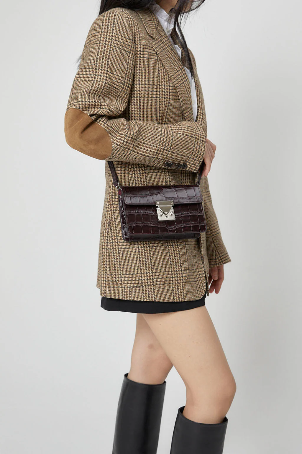 Clutch M Crocodile-Effect Leather Clutch | Burgundy - Image 7
