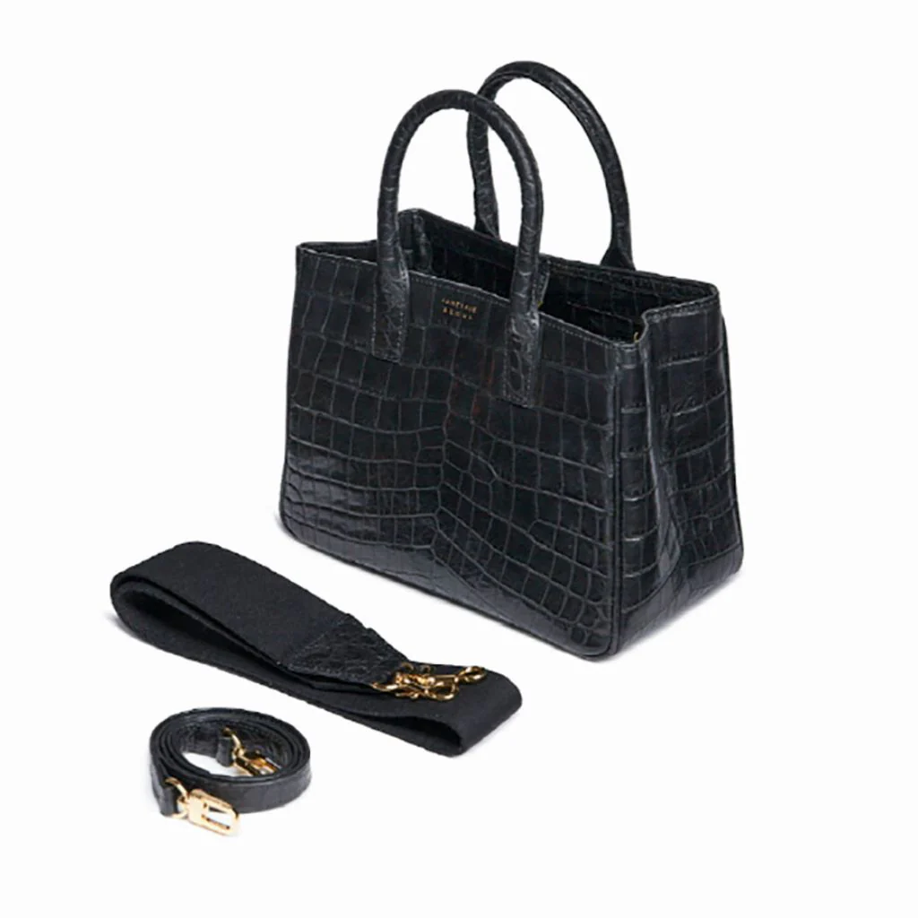 Loui Crocodile-Effect Leather Bag | Black - Image 3