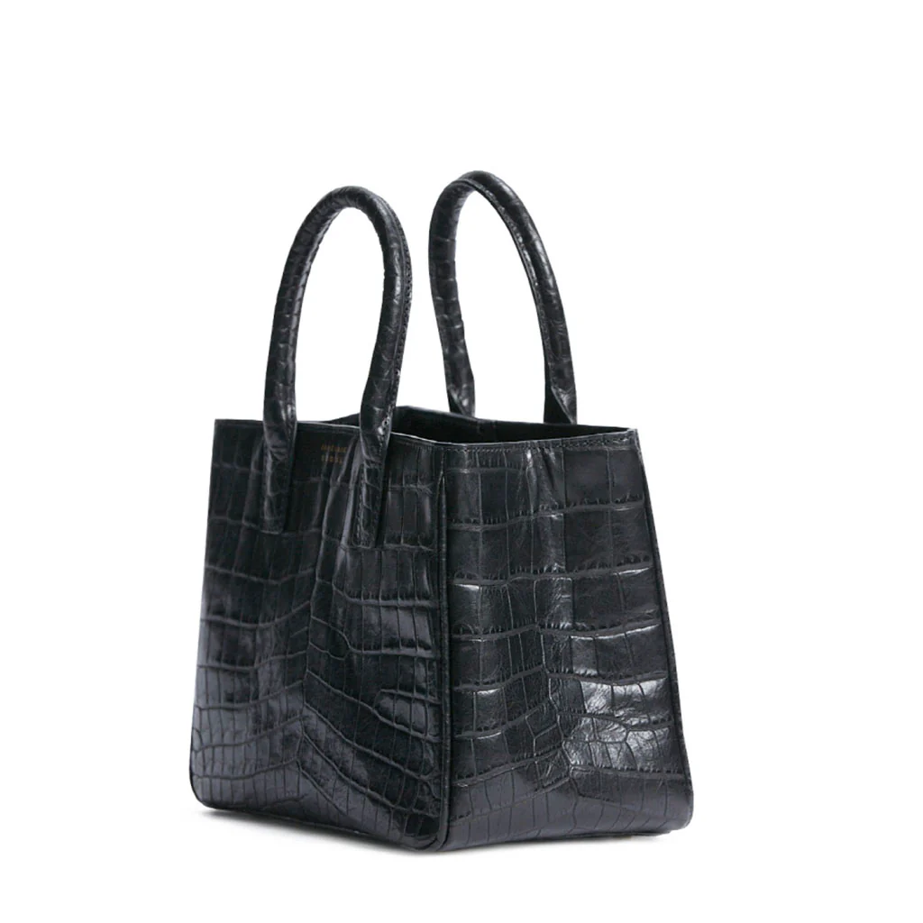 Loui Crocodile-Effect Leather Bag | Black - Image 4