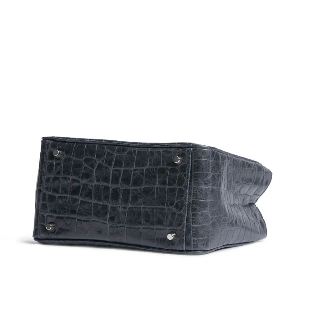 Loui Crocodile-Effect Leather Bag | Navy - Image 3
