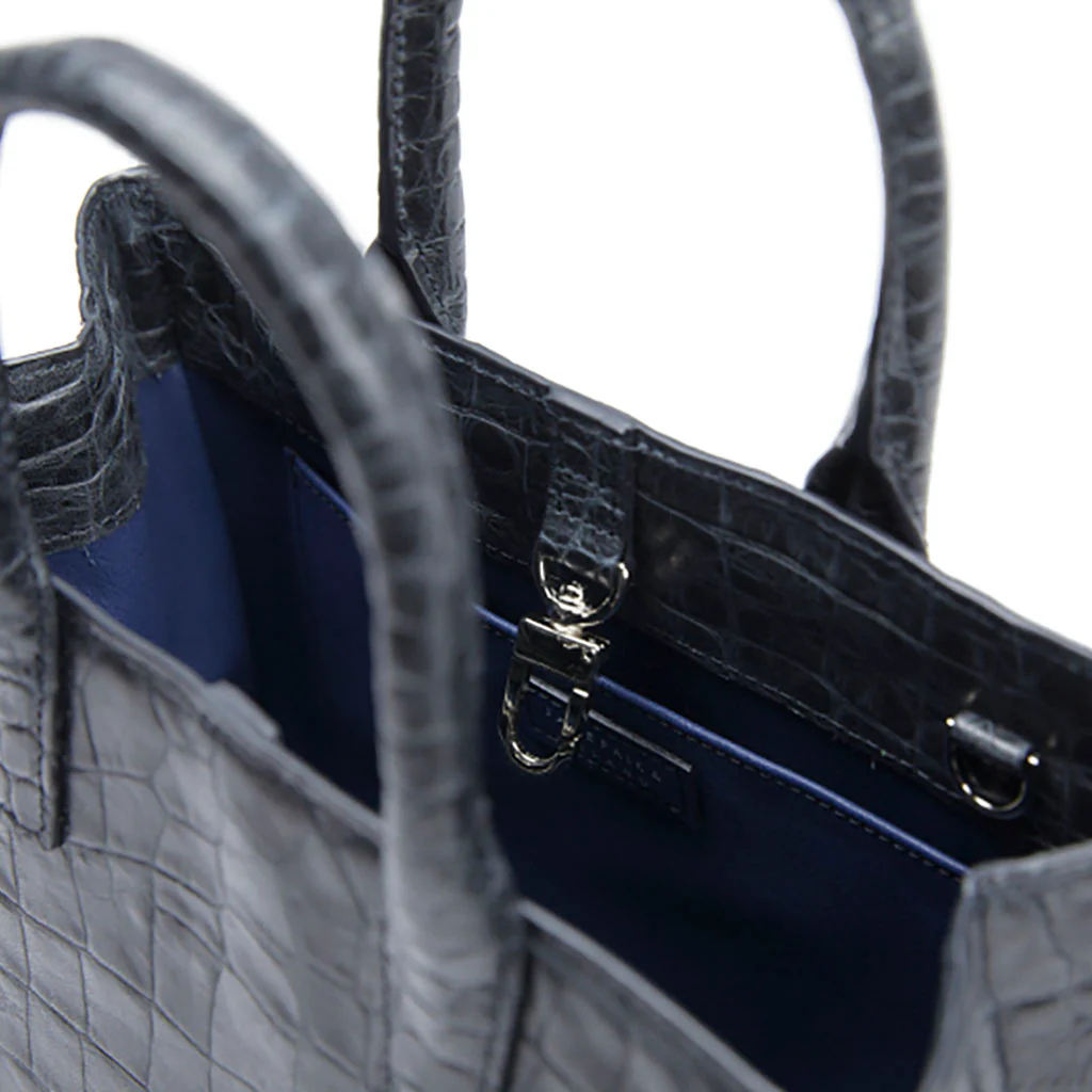 Loui Crocodile-Effect Leather Bag | Navy - Image 4