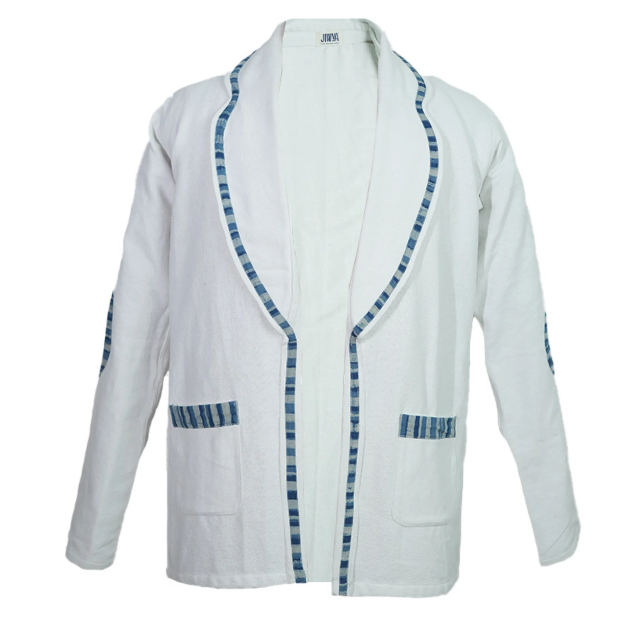 Baadal Unisex Jacket in White Colour and Indigo Elements