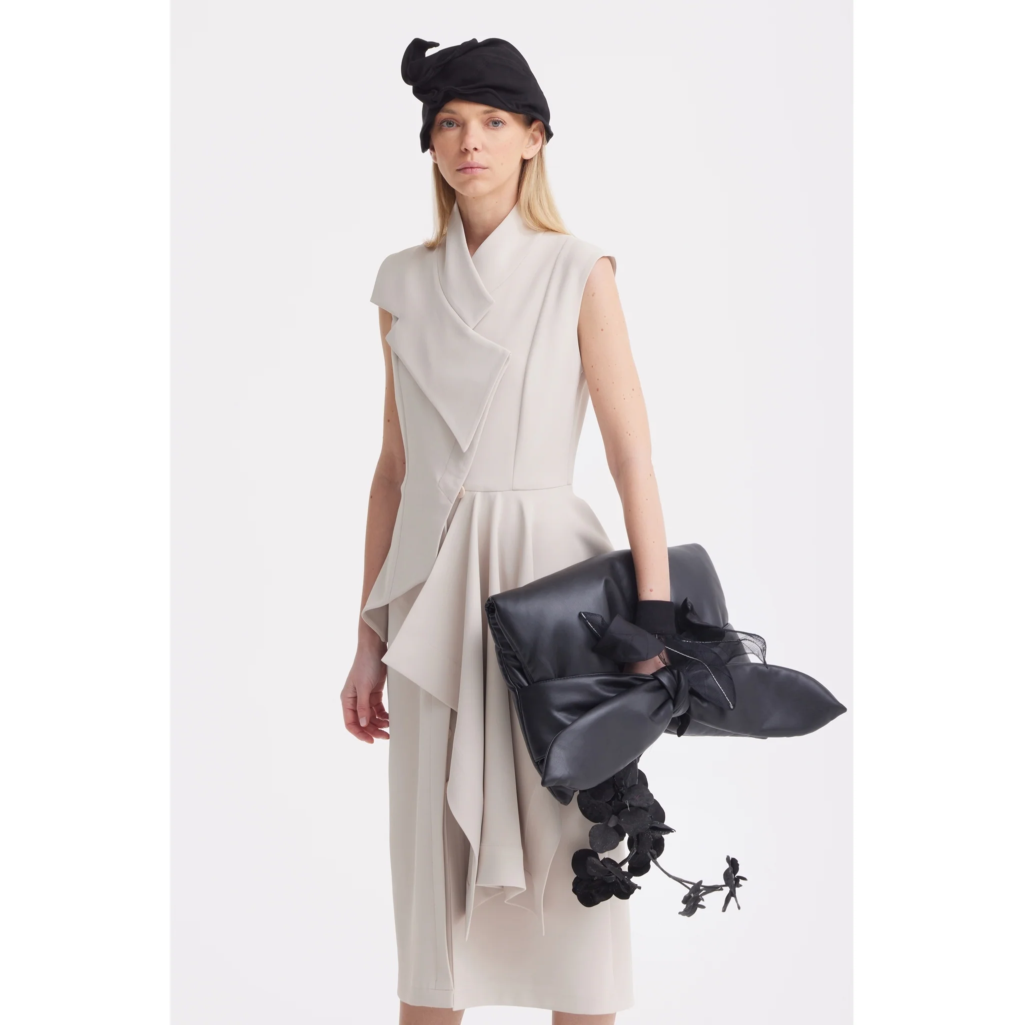 Architectural Draped Midi Dress - Beige - Image 10