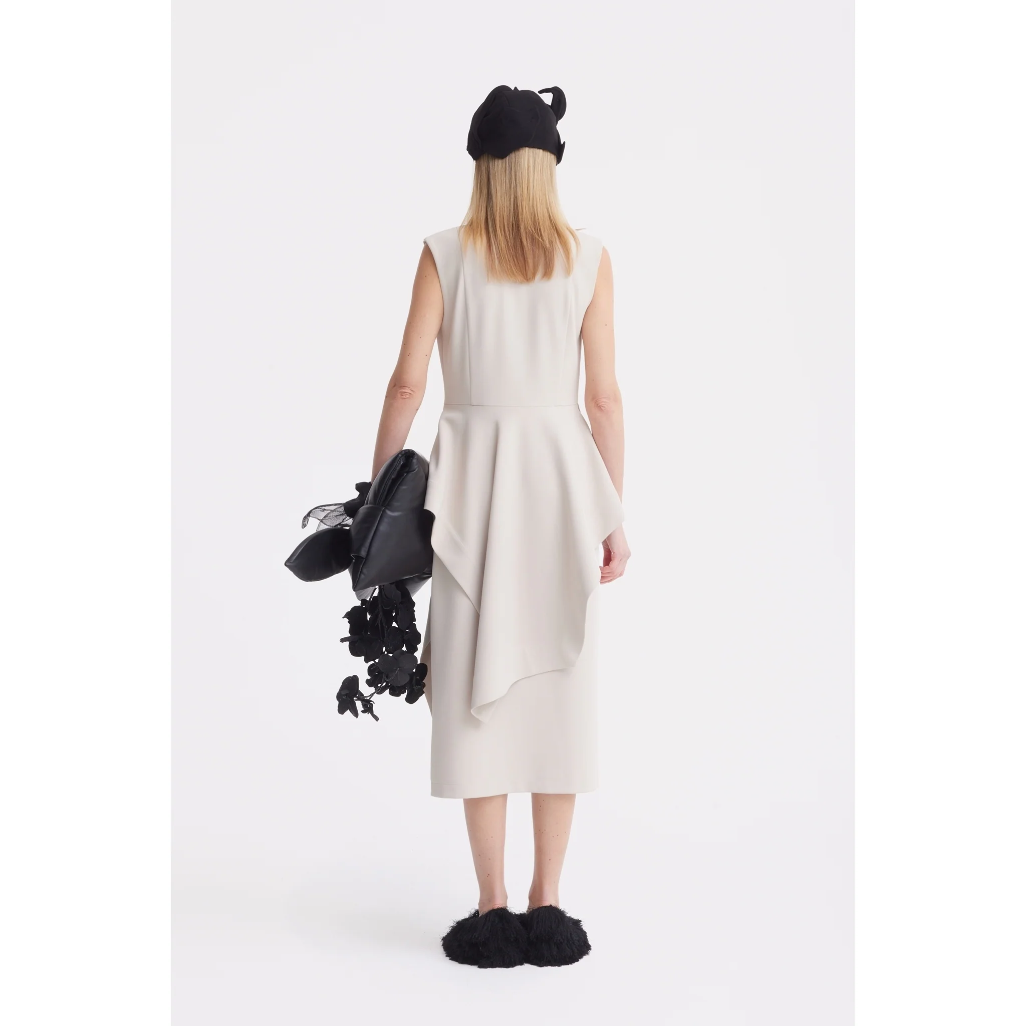 Architectural Draped Midi Dress - Beige - Image 4