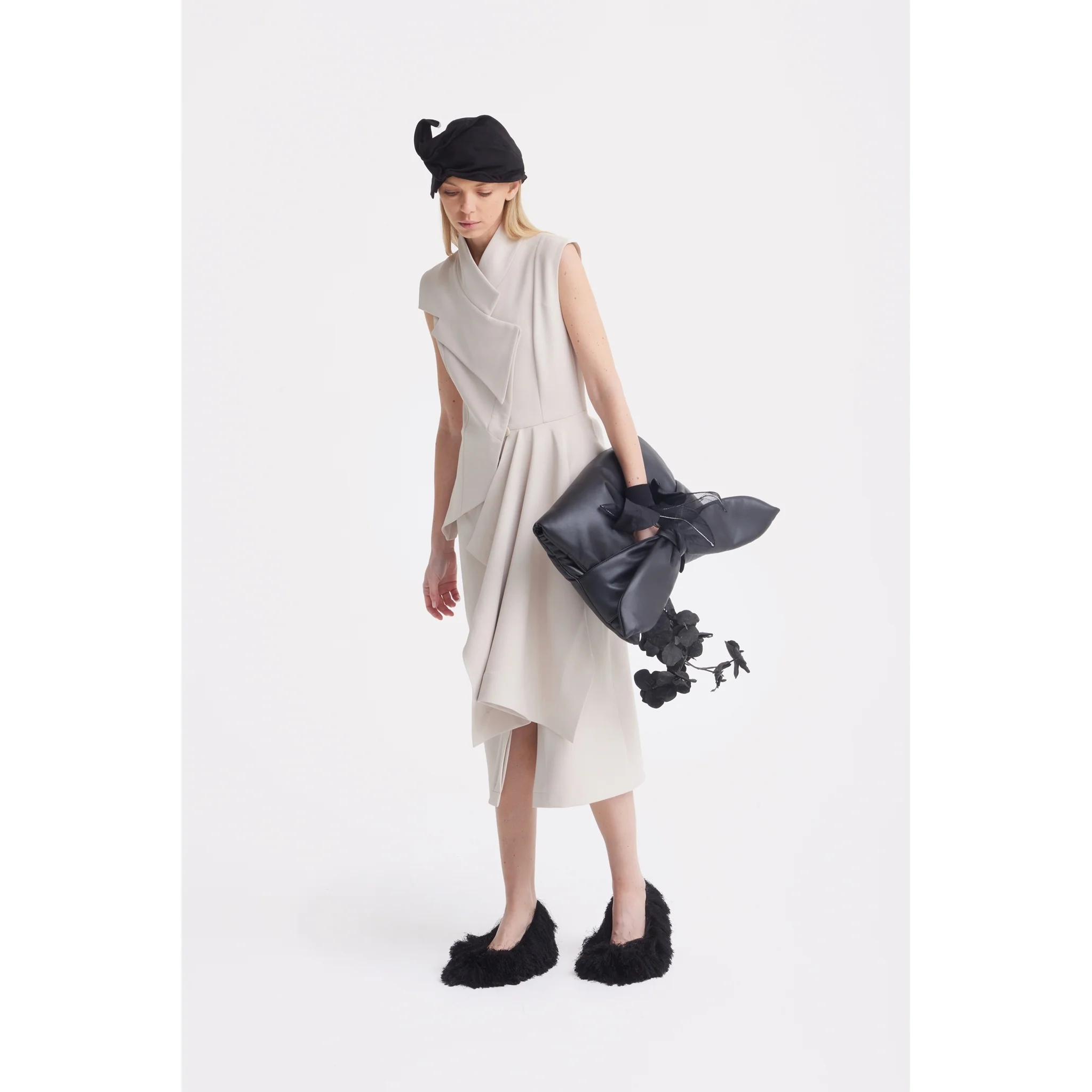 Architectural Draped Midi Dress - Beige - Image 9