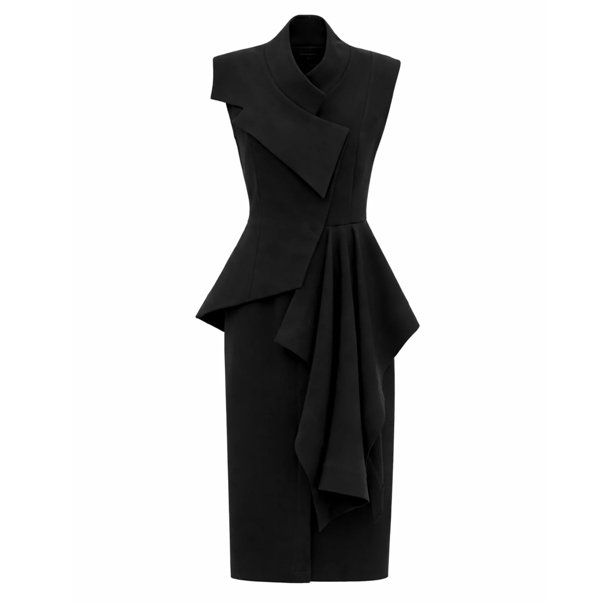 Architectural Draped Midi Dress - Black