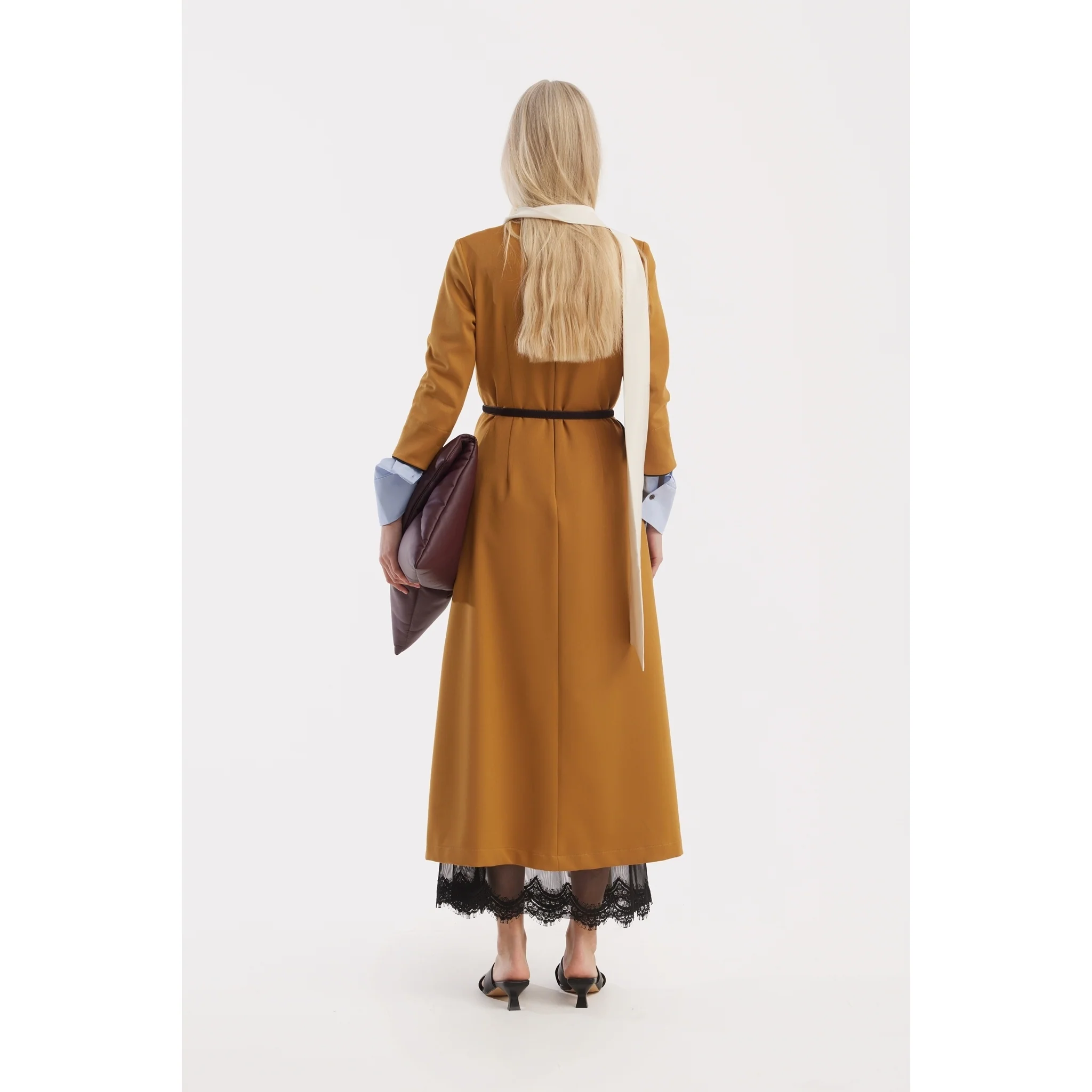 Art-Inspired Semi-Fitted Three-Quarter Sleeves Dress - Mustard - Image 8