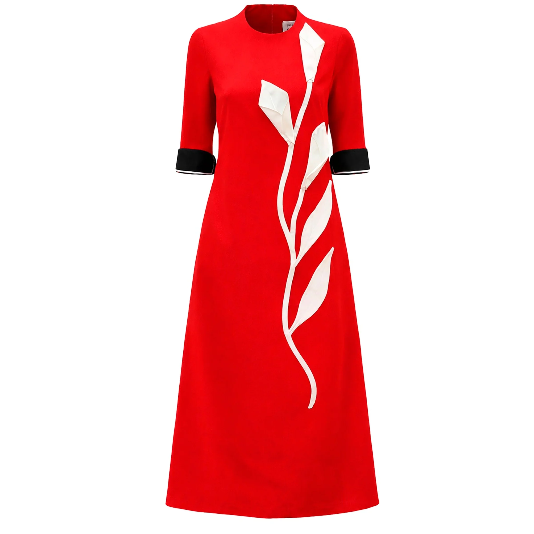 Art-Inspired Semi-Fitted Three-Quarter Sleeves Dress - Red