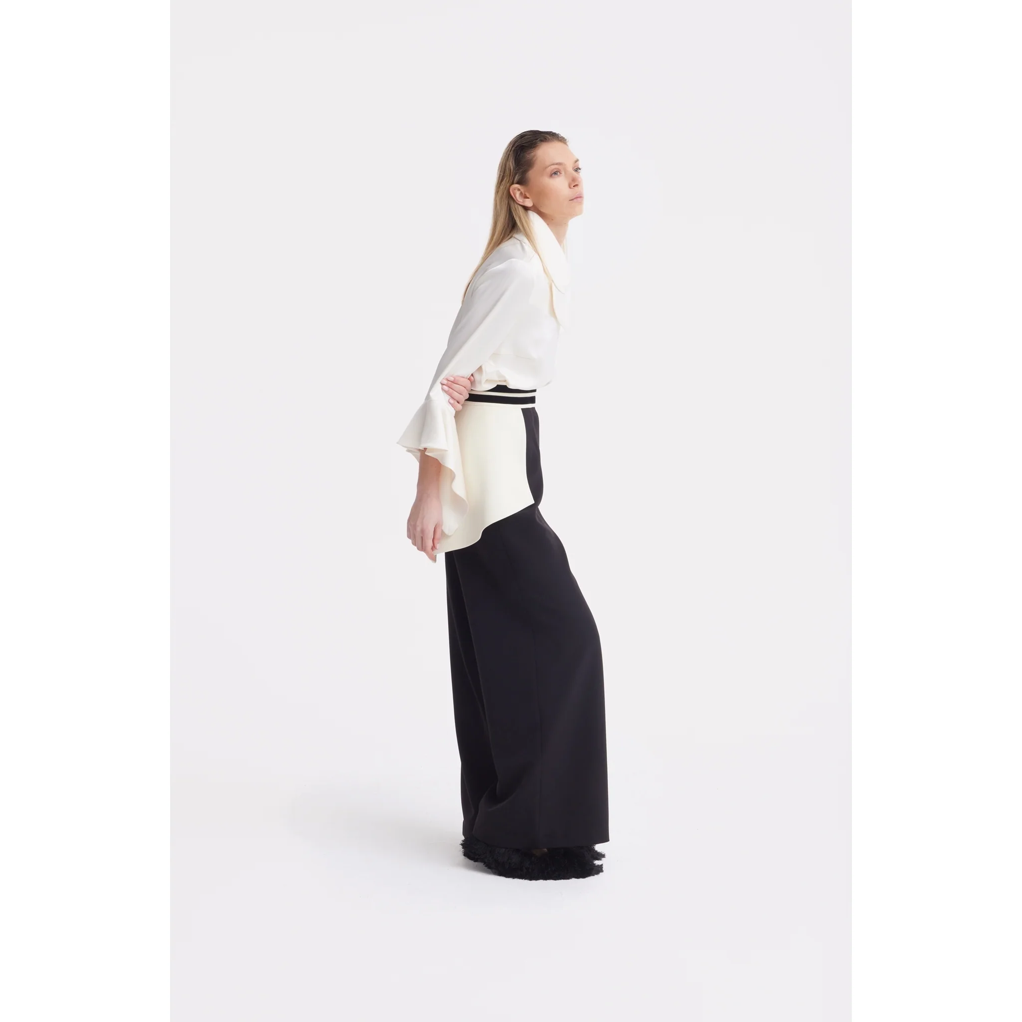 Asymmetric Collar Satin Blouse - Ivory - Image 6