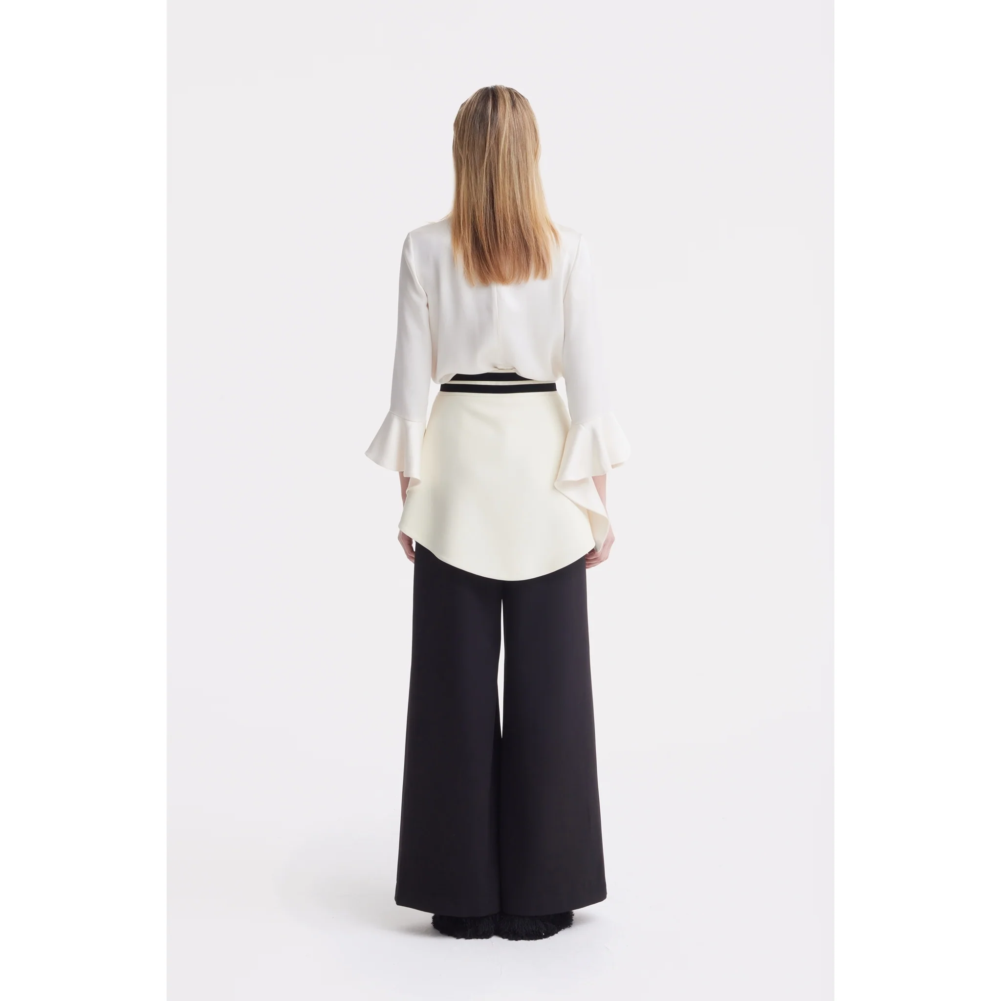 Asymmetric Collar Satin Blouse - Ivory - Image 9