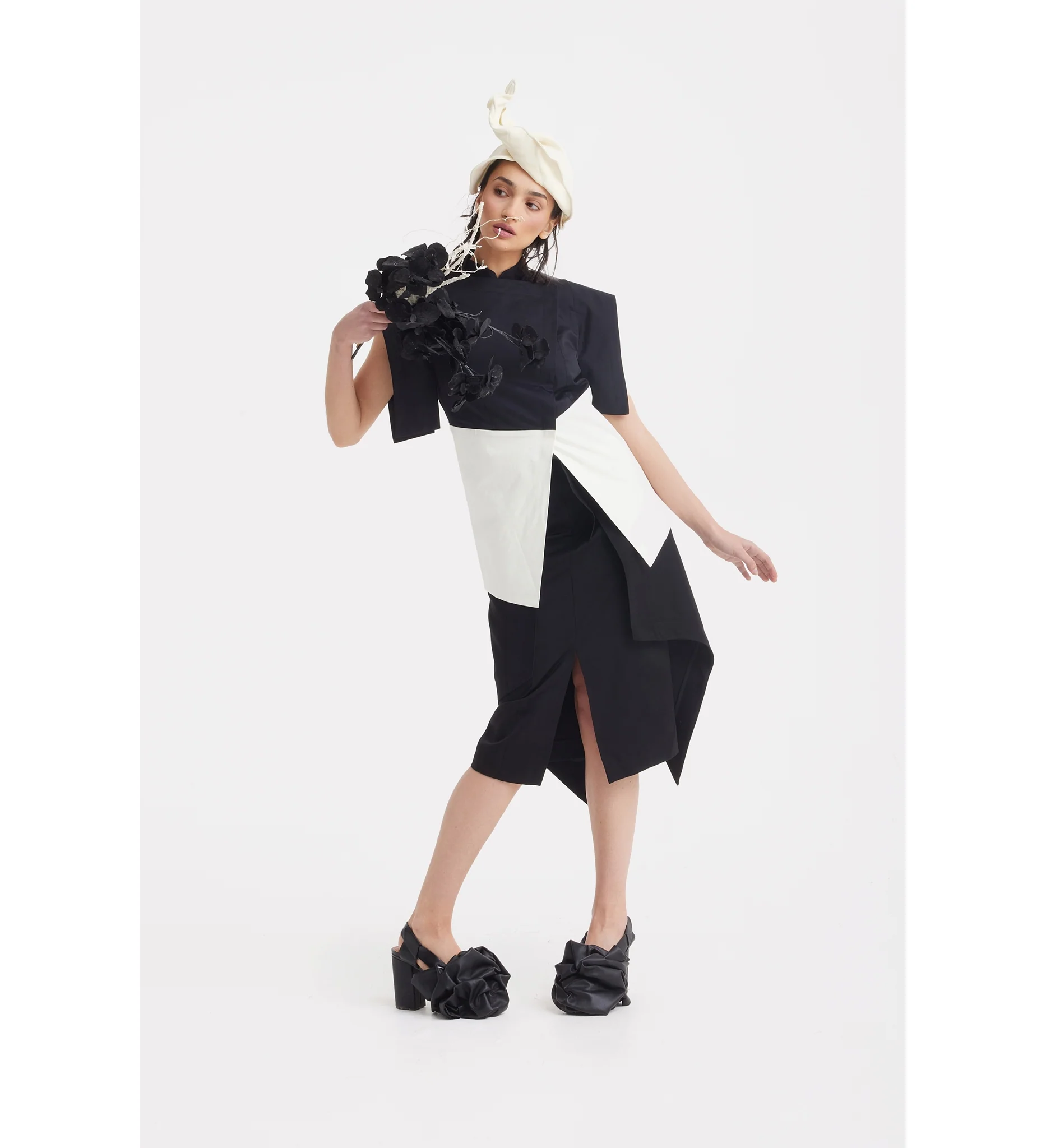 Asymmetric Colour Block Top - Black & White - Image 5