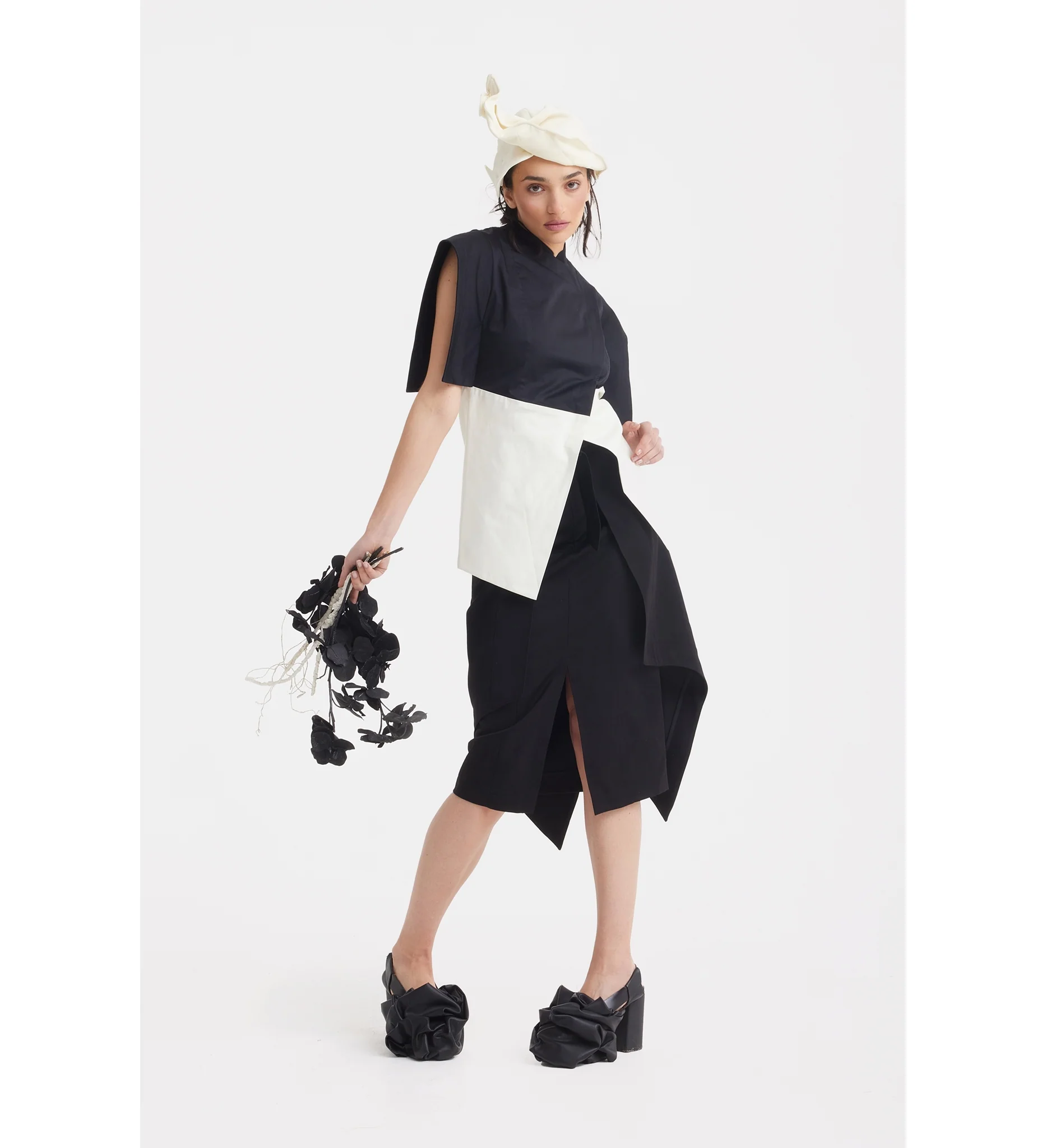 Asymmetric Colour Block Top - Black & White - Image 6