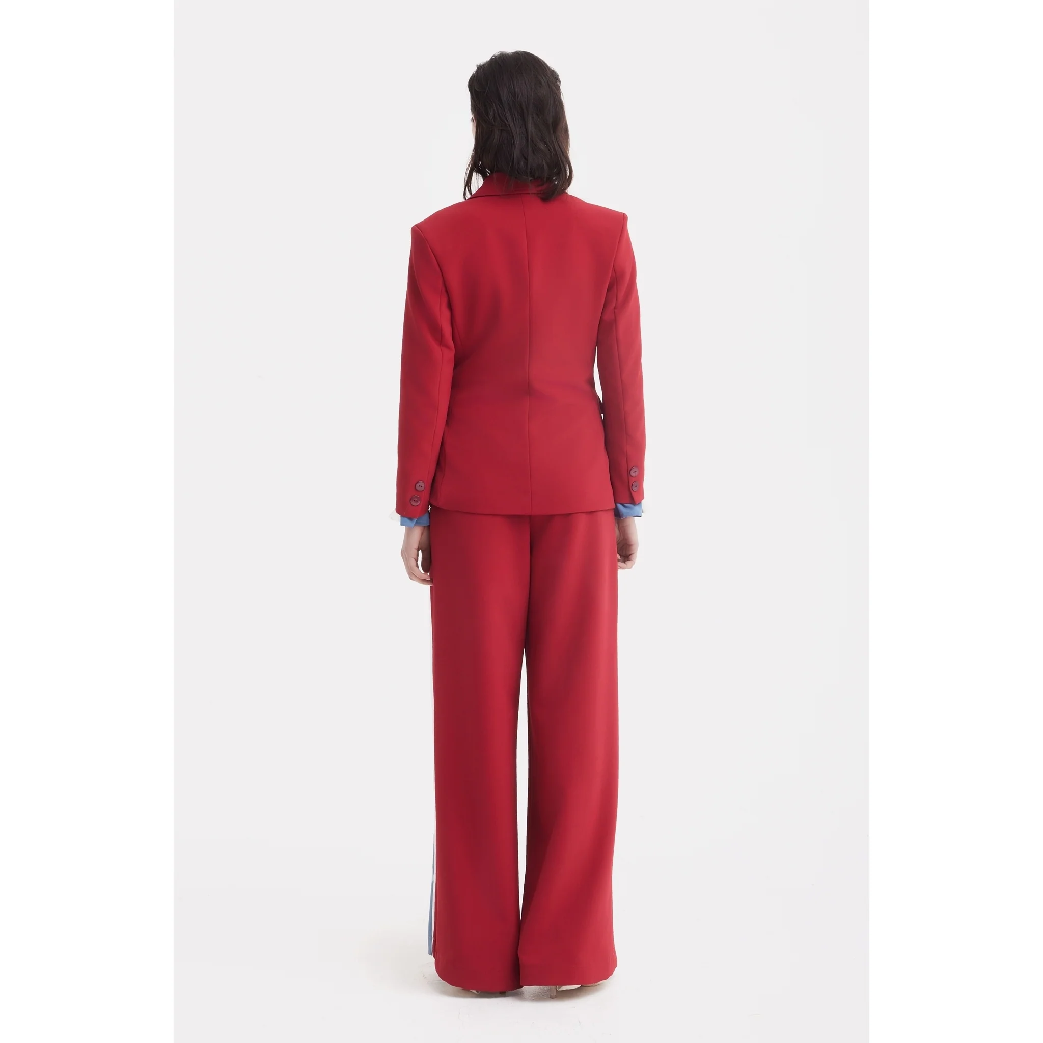 Belted High Waist Wide Leg Pants - Burgundy - Image 17