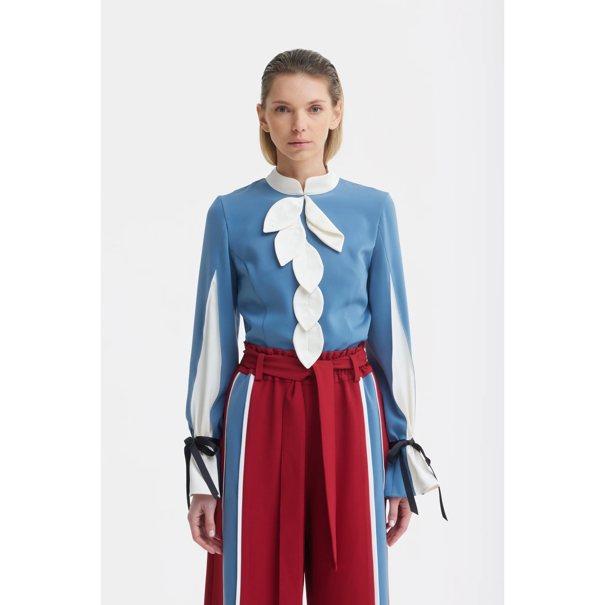 Belted High Waist Wide Leg Pants - Burgundy - Image 4
