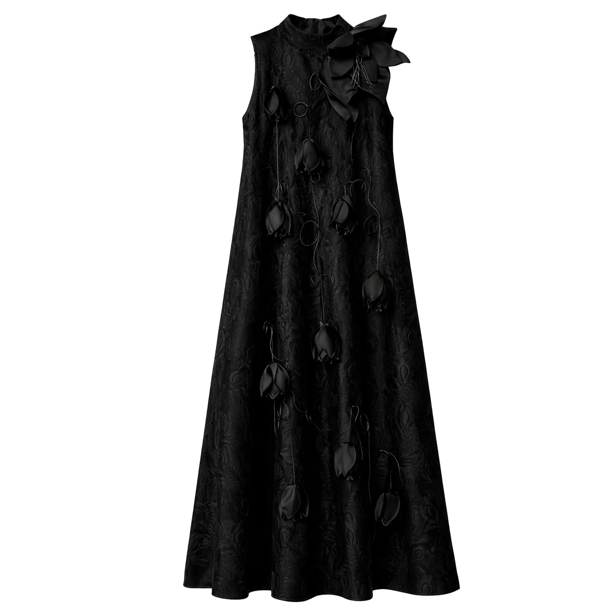 Black A-Line Flower Maxi Dress - Couture Gown