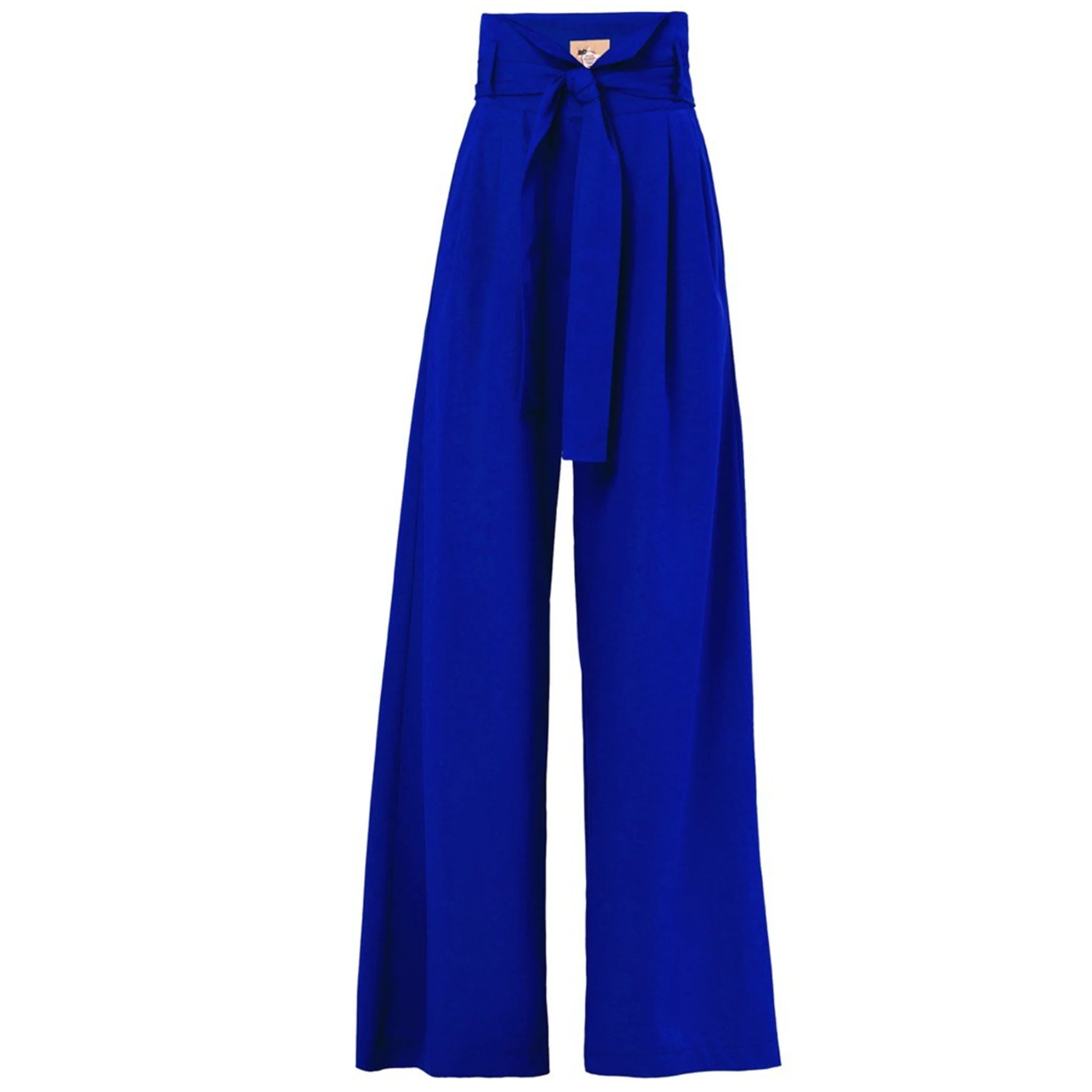 Blue High Waist Long Wide Leg Trousers