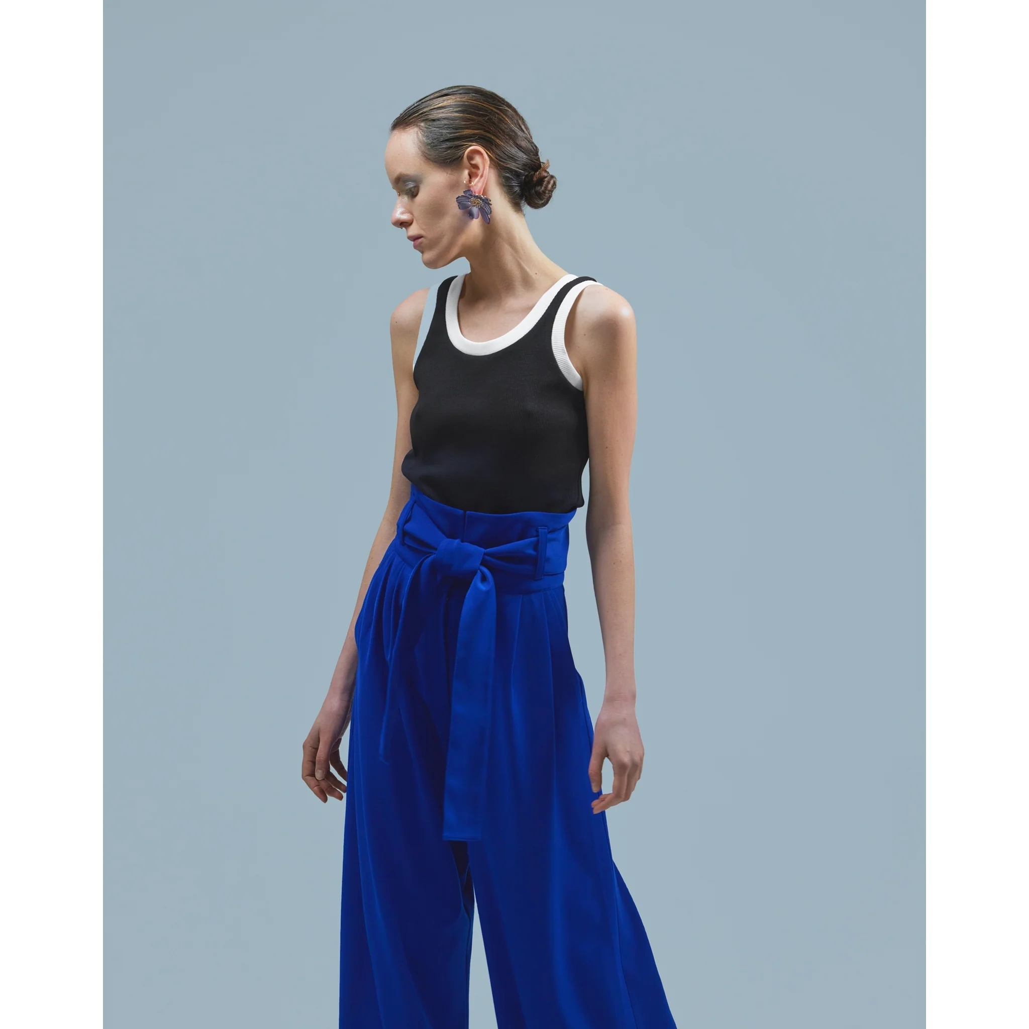 Blue High Waist Long Wide Leg Trousers - Image 10