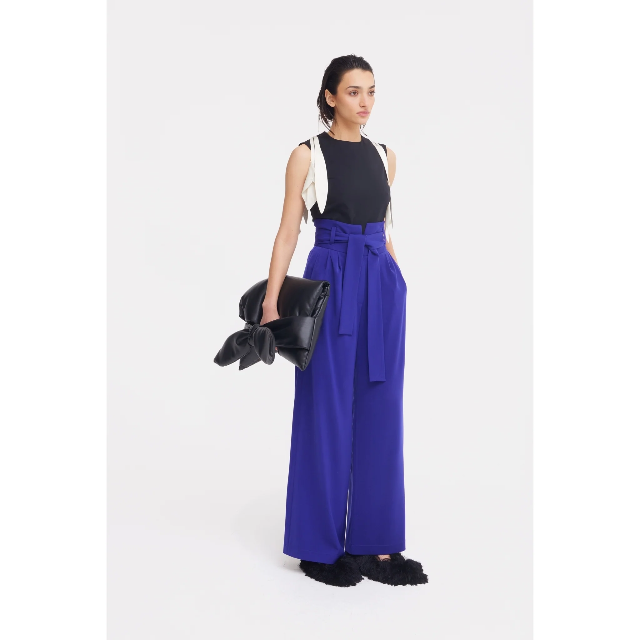 Blue High Waist Long Wide Leg Trousers - Image 4