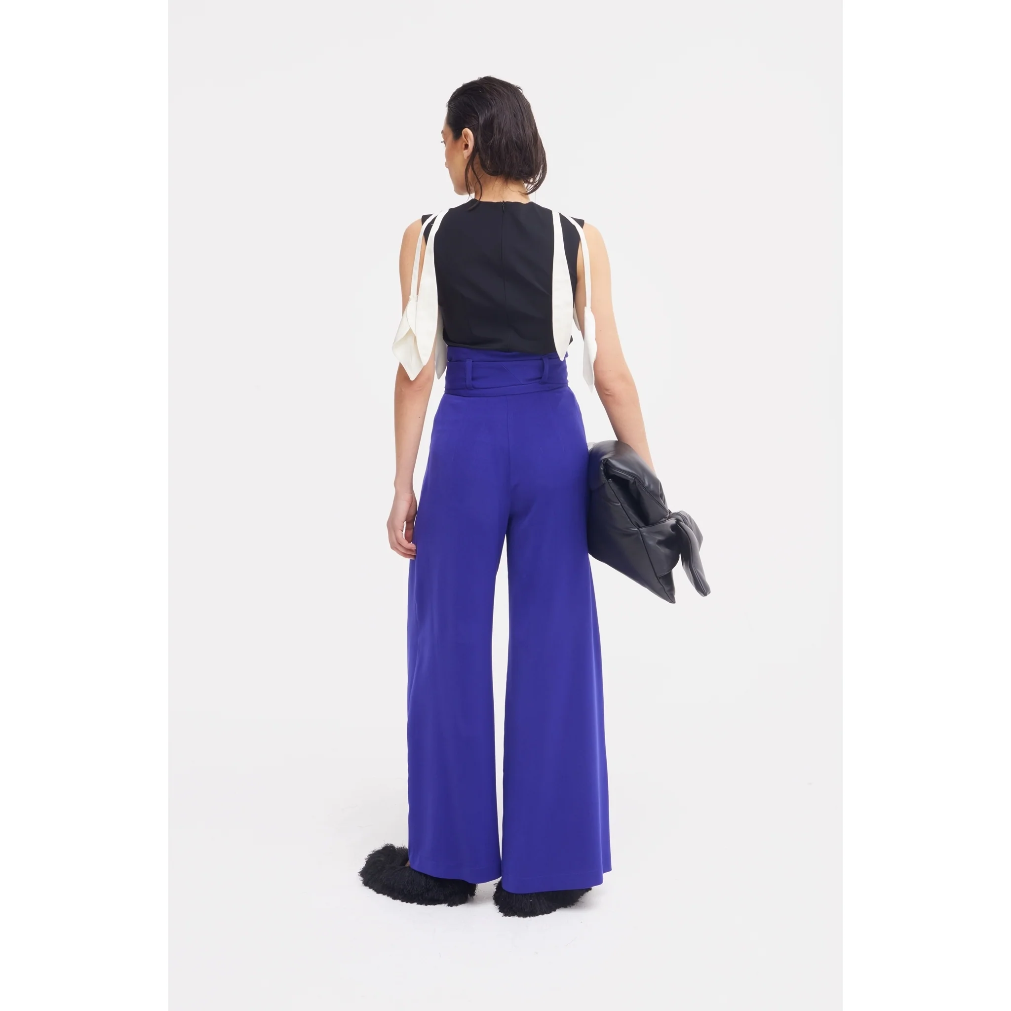 Blue High Waist Long Wide Leg Trousers - Image 5