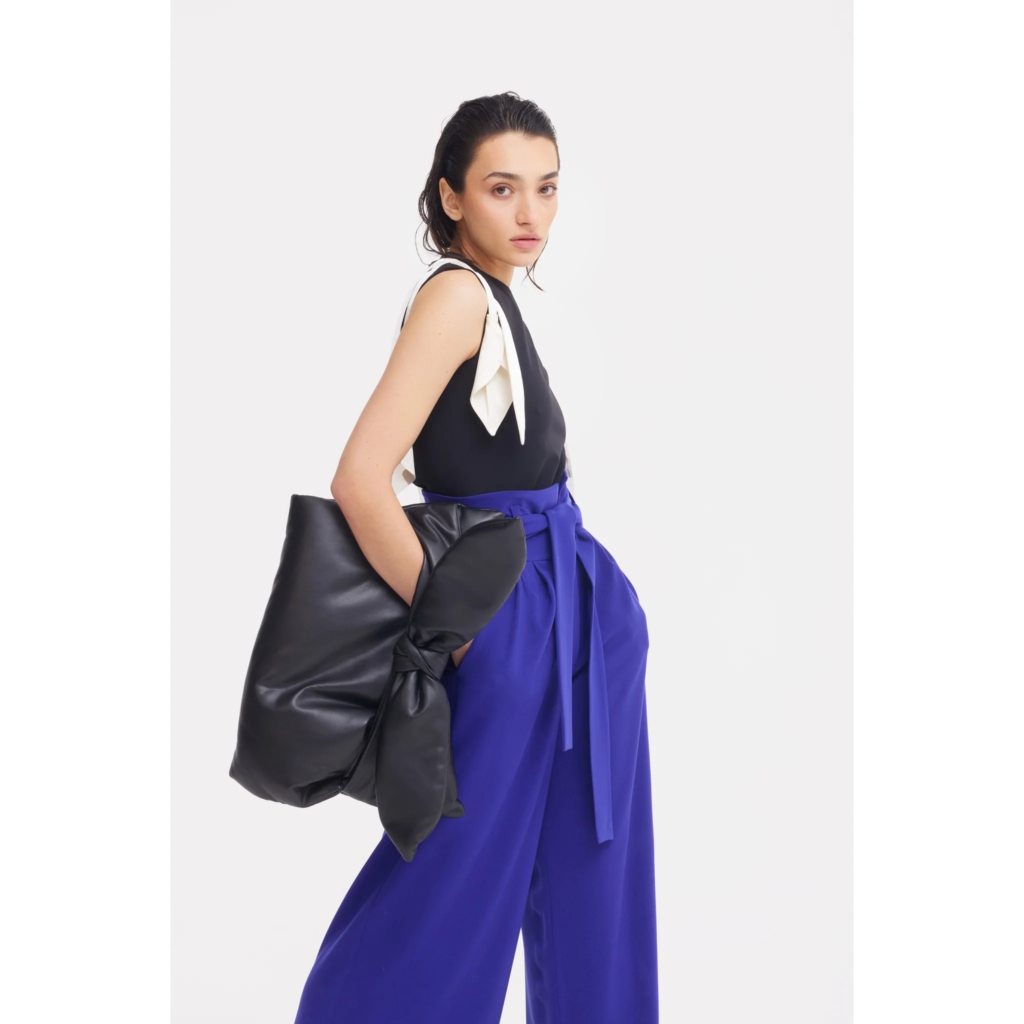Blue High Waist Long Wide Leg Trousers - Image 6