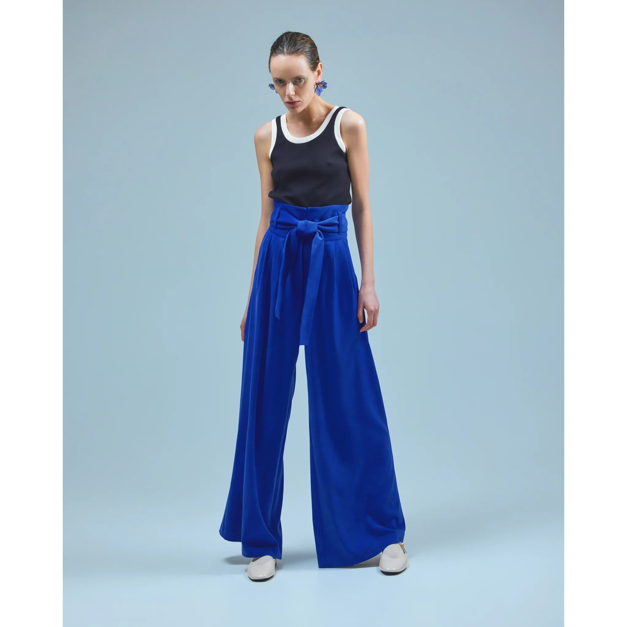 Blue High Waist Long Wide Leg Trousers - Image 7