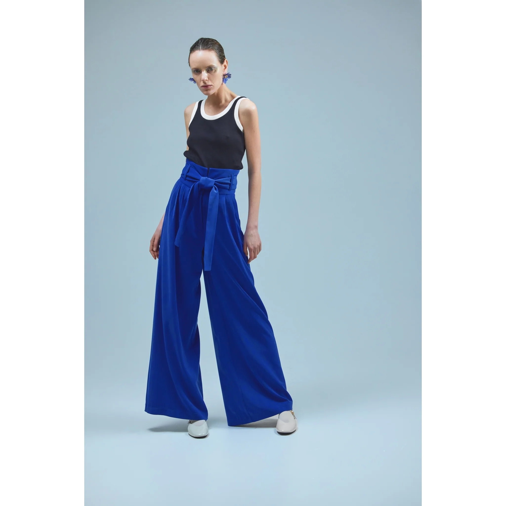 Blue High Waist Long Wide Leg Trousers - Image 8
