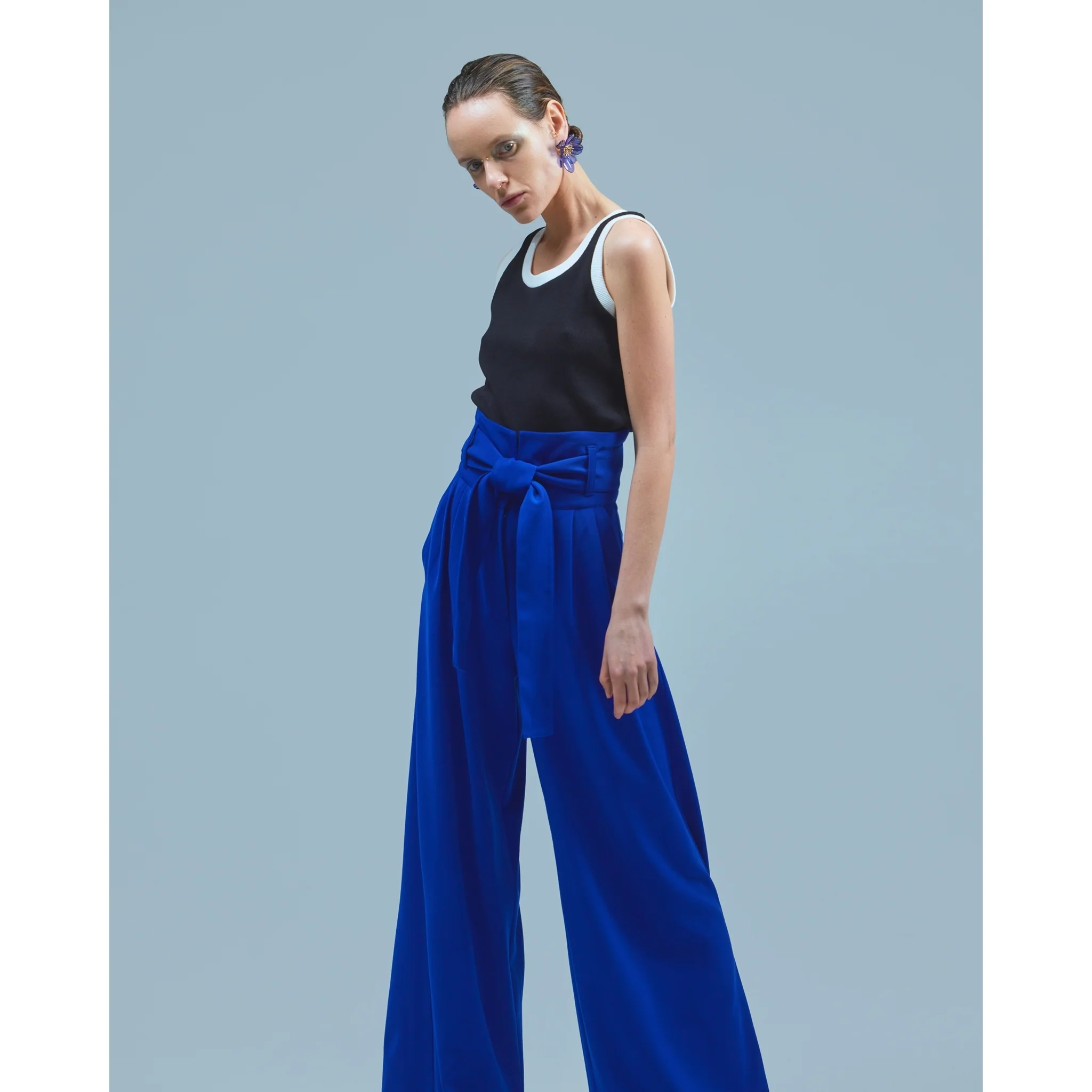 Blue High Waist Long Wide Leg Trousers - Image 9