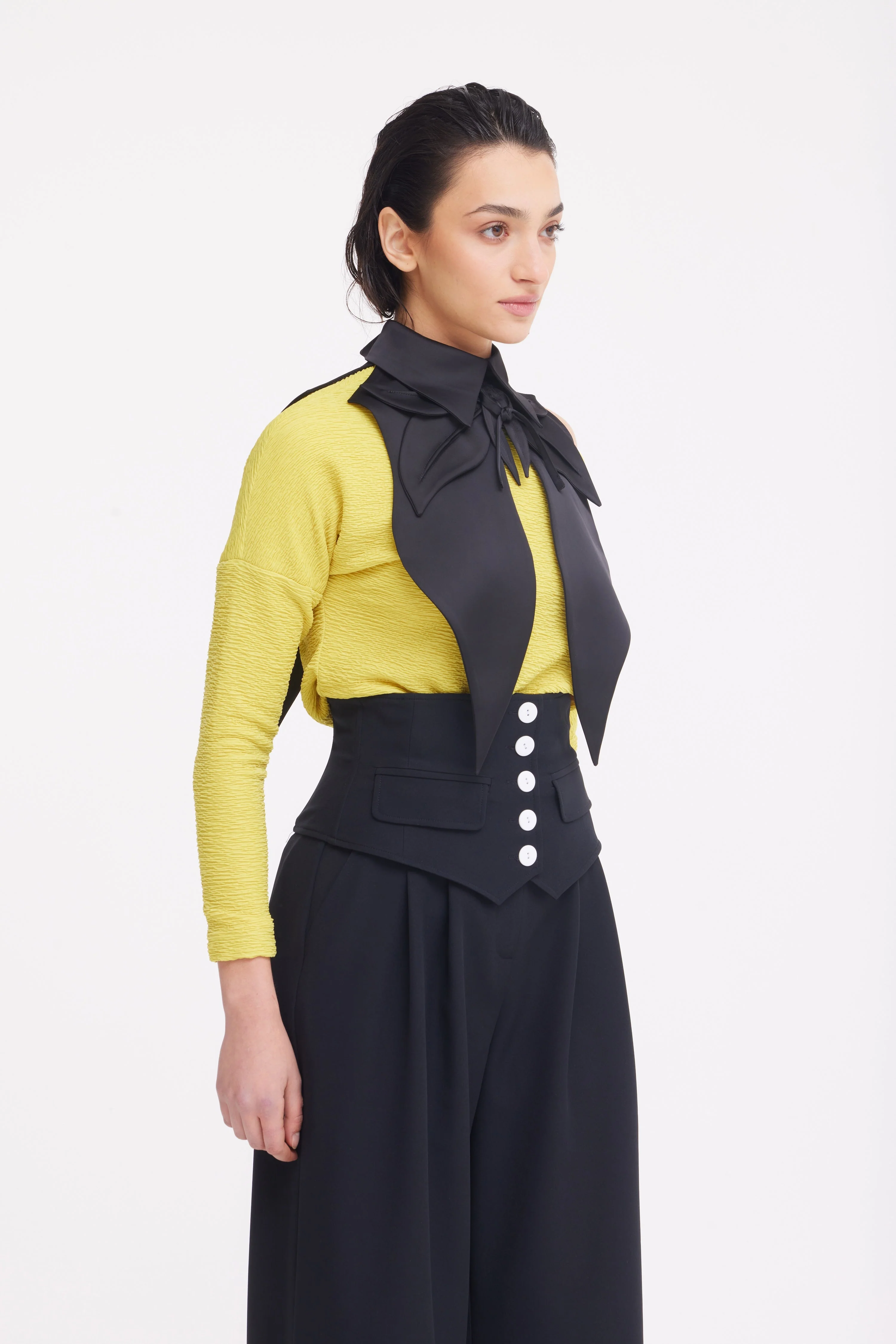 Buttoned Corset-Waist Black Tailored Trousers - Image 10