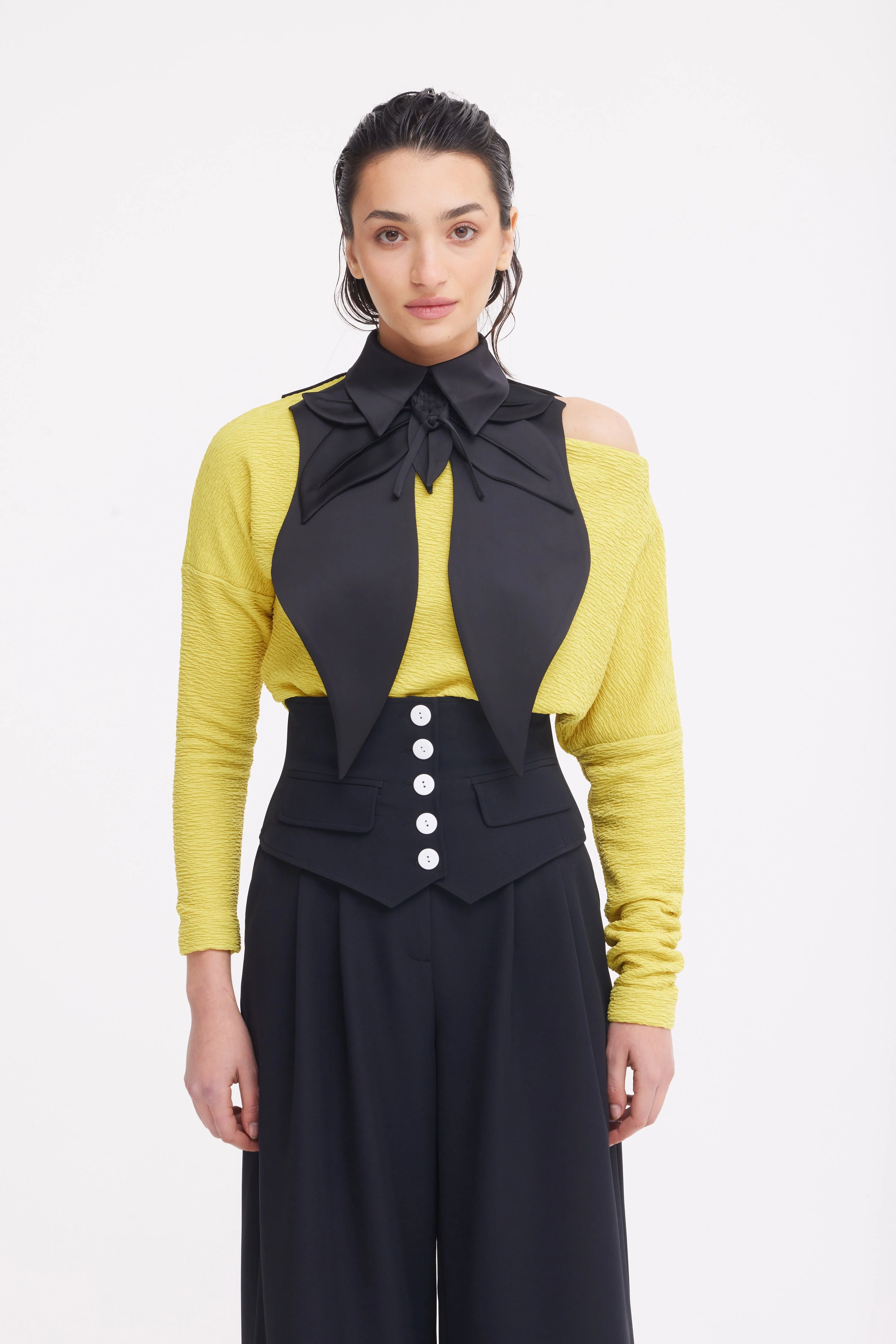 Buttoned Corset-Waist Black Tailored Trousers - Image 12