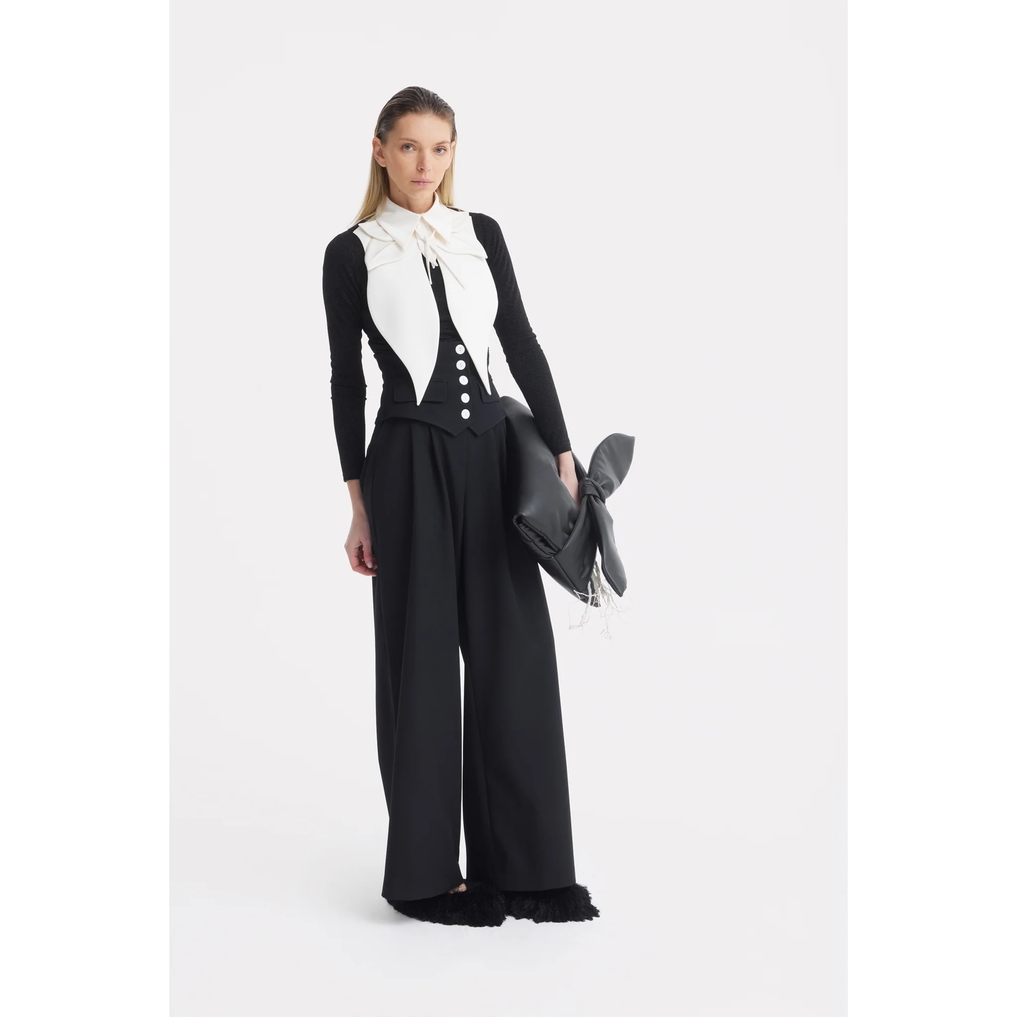 Buttoned Corset-Waist Black Tailored Trousers - Image 13